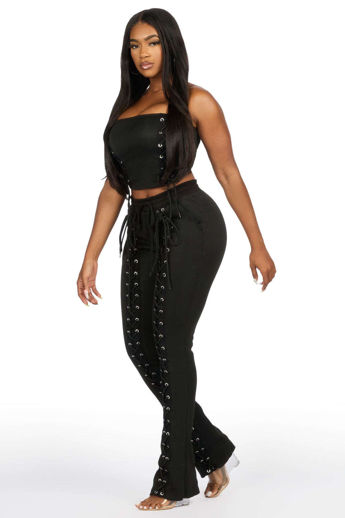 KaeMyna Black Lace Up Tube Stacked Track Set
