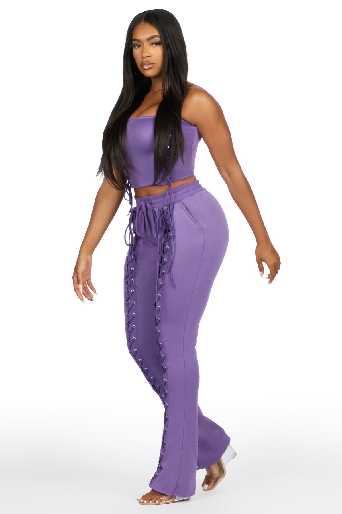 KaeMyna Purple Lace Up Tube Stacked Track Set