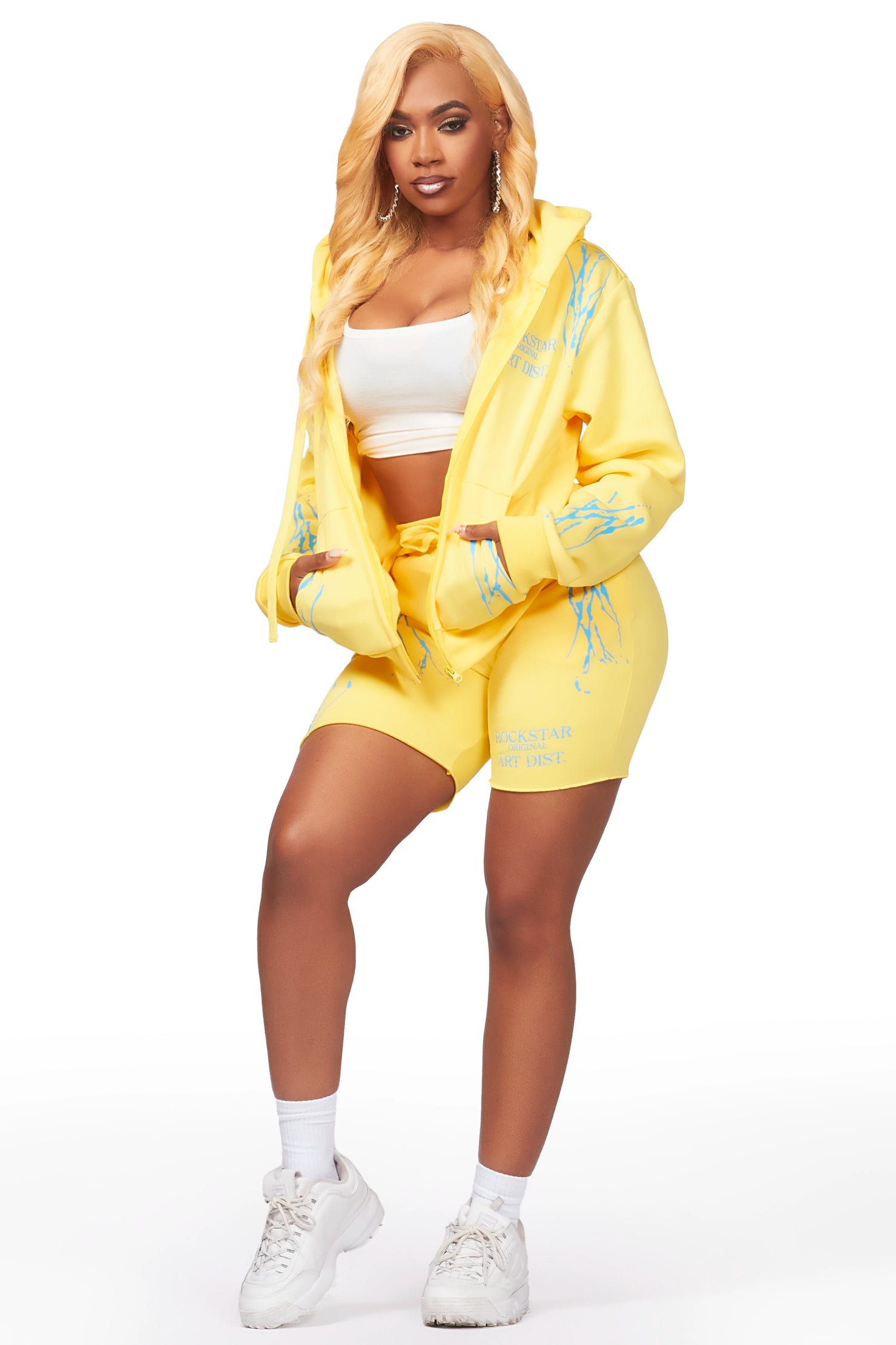 Destinee Yellow Zip Up Short Set