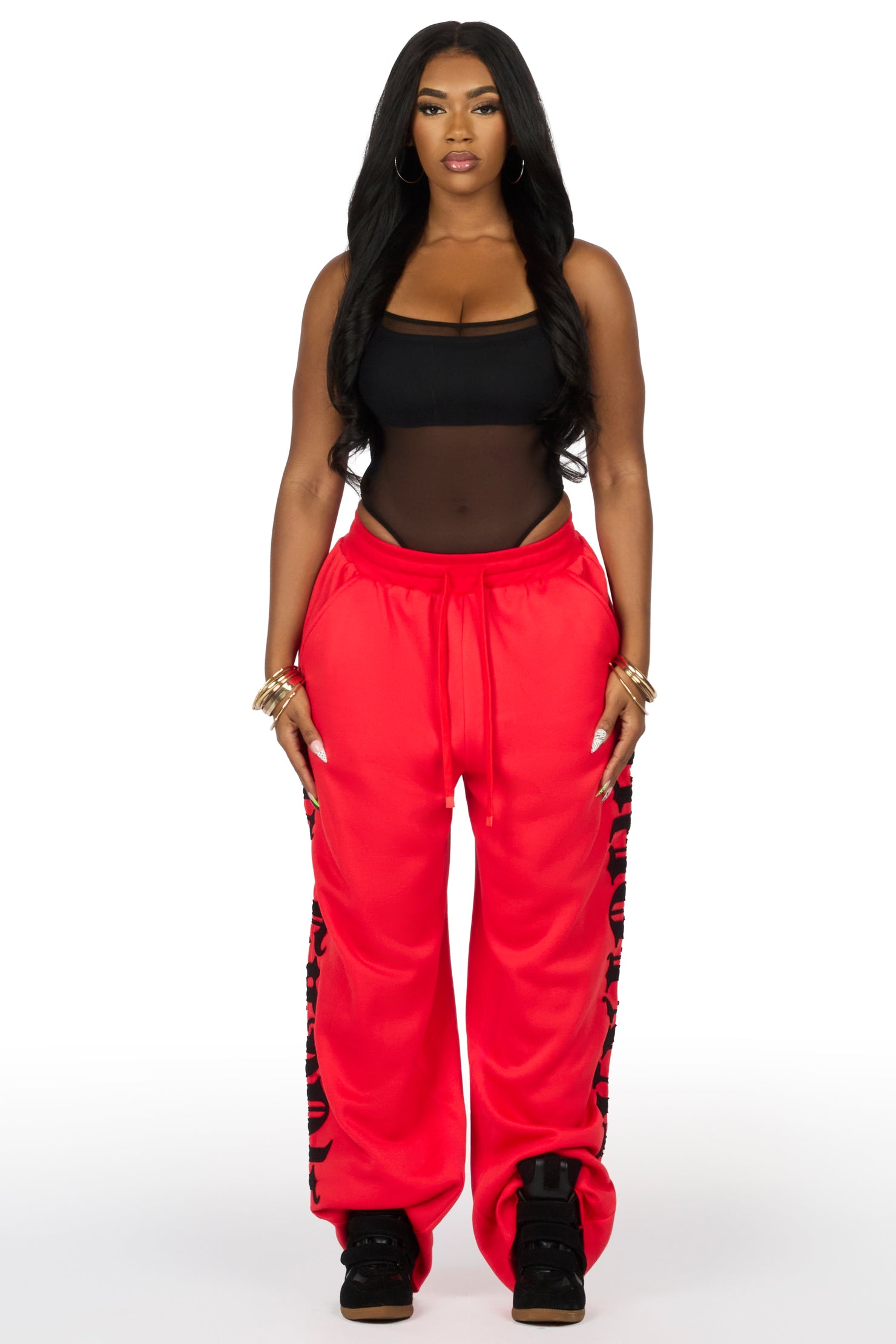 Camrona Red/Black Patched Baggy Track Pant
