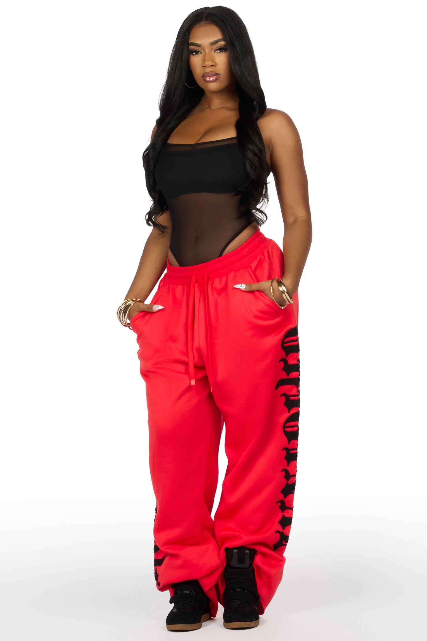 Camrona Red/Black Patched Baggy Track Pant