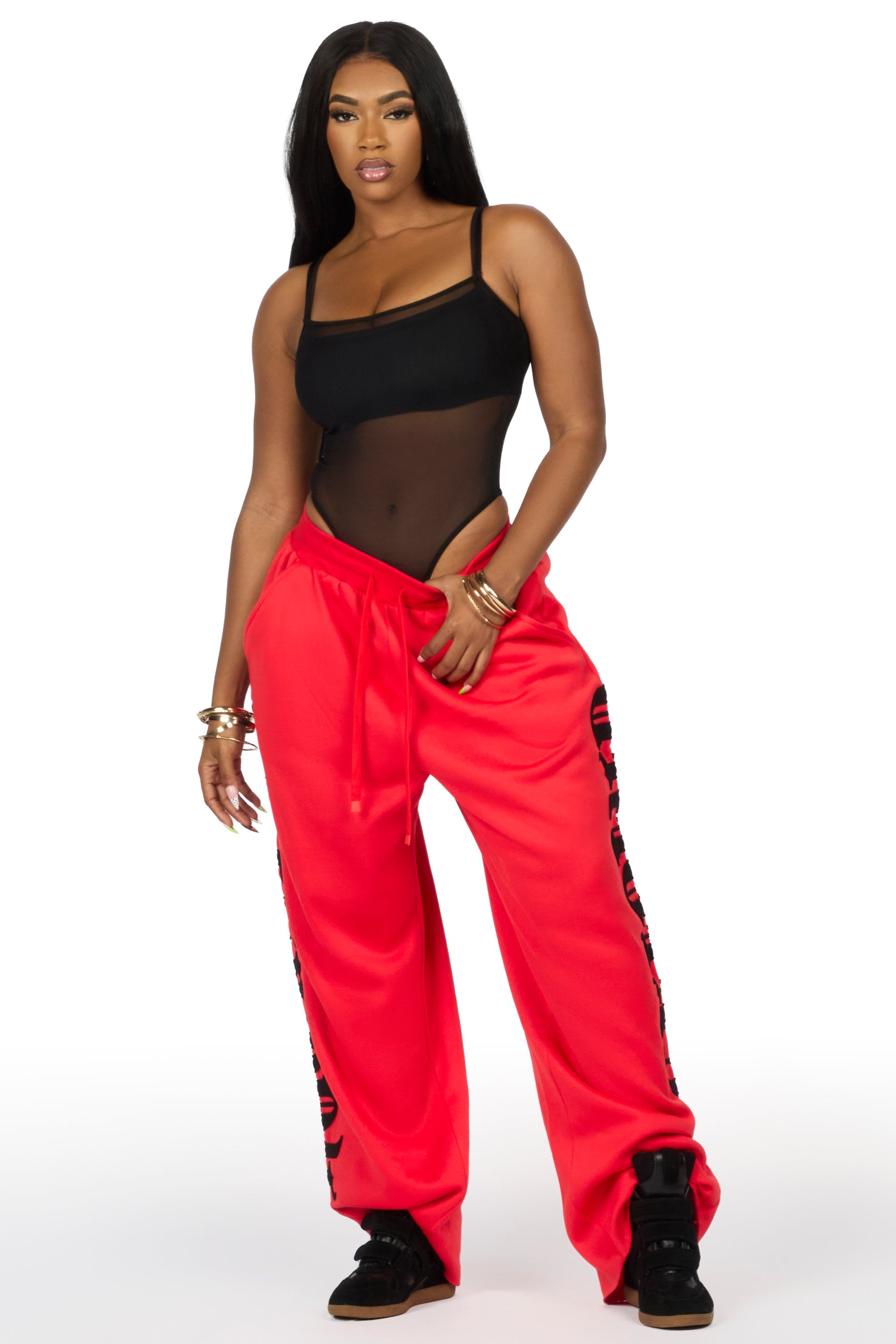 Camrona Red/Black Patched Baggy Track Pant