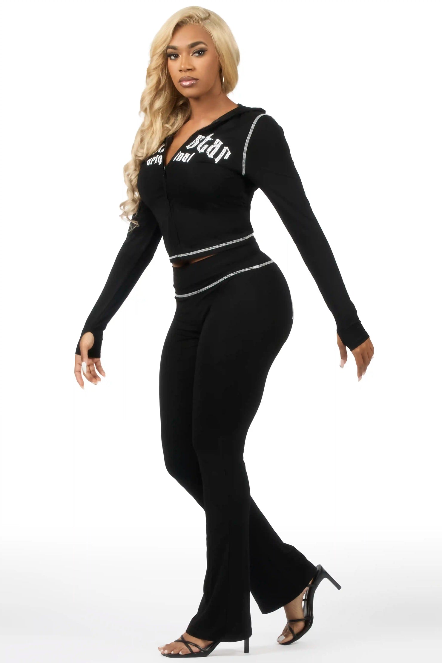 Zyriah Black Rhinestone Lounge Trackset