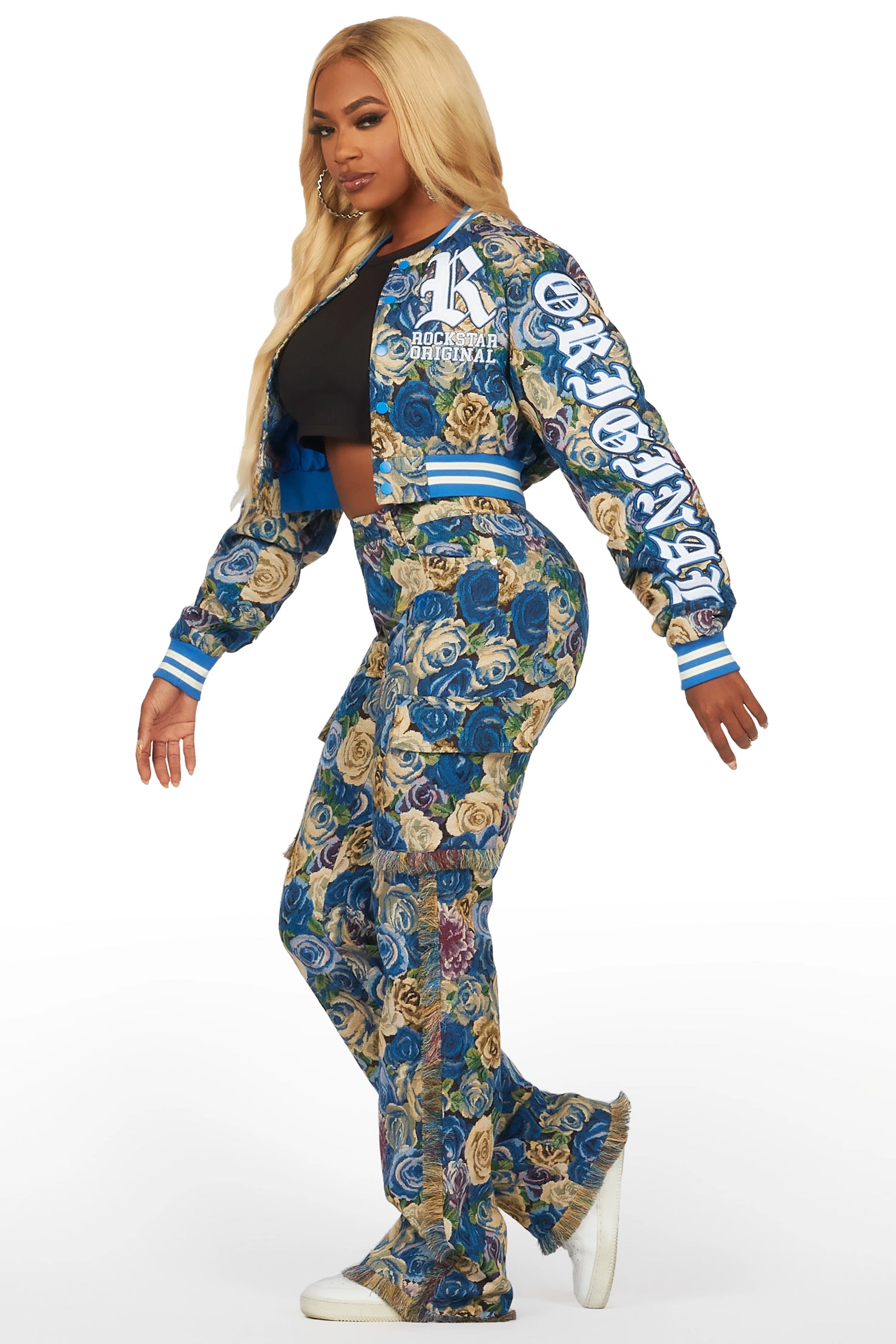 Darresha Blue Floral Tapestry Stacked Pant