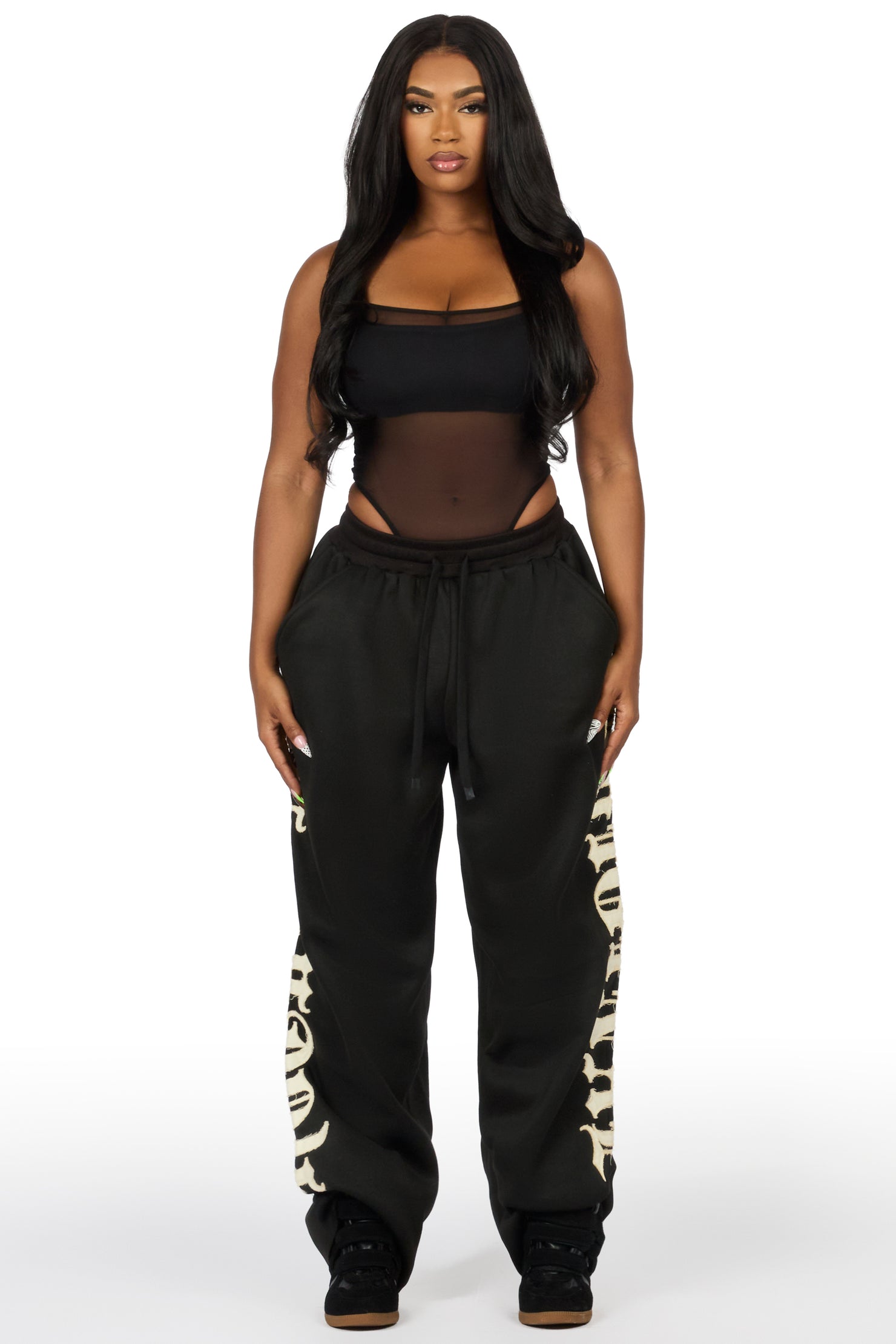 Camrona Black Patched Baggy Track Pant