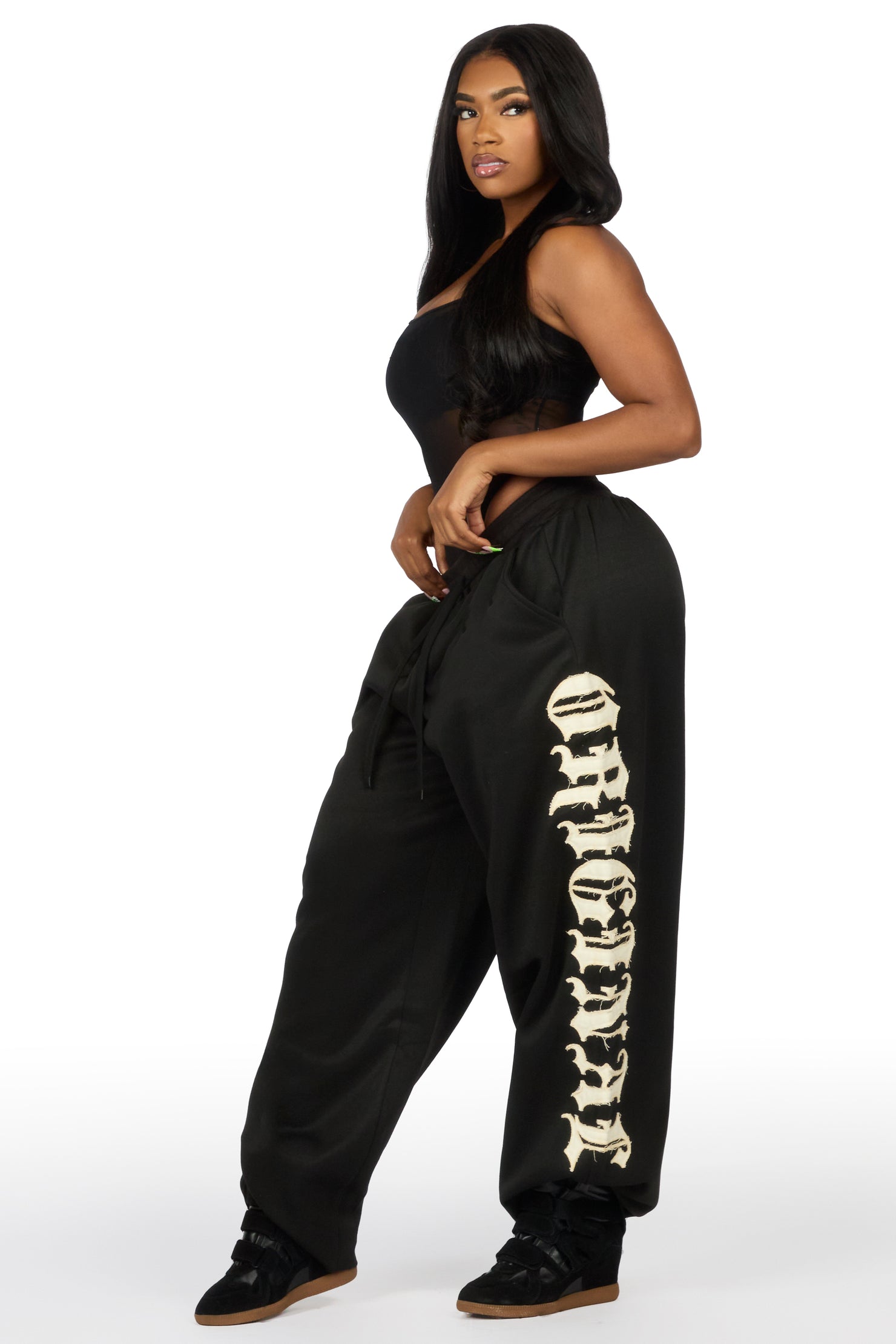 Camrona Black Patched Baggy Track Pant