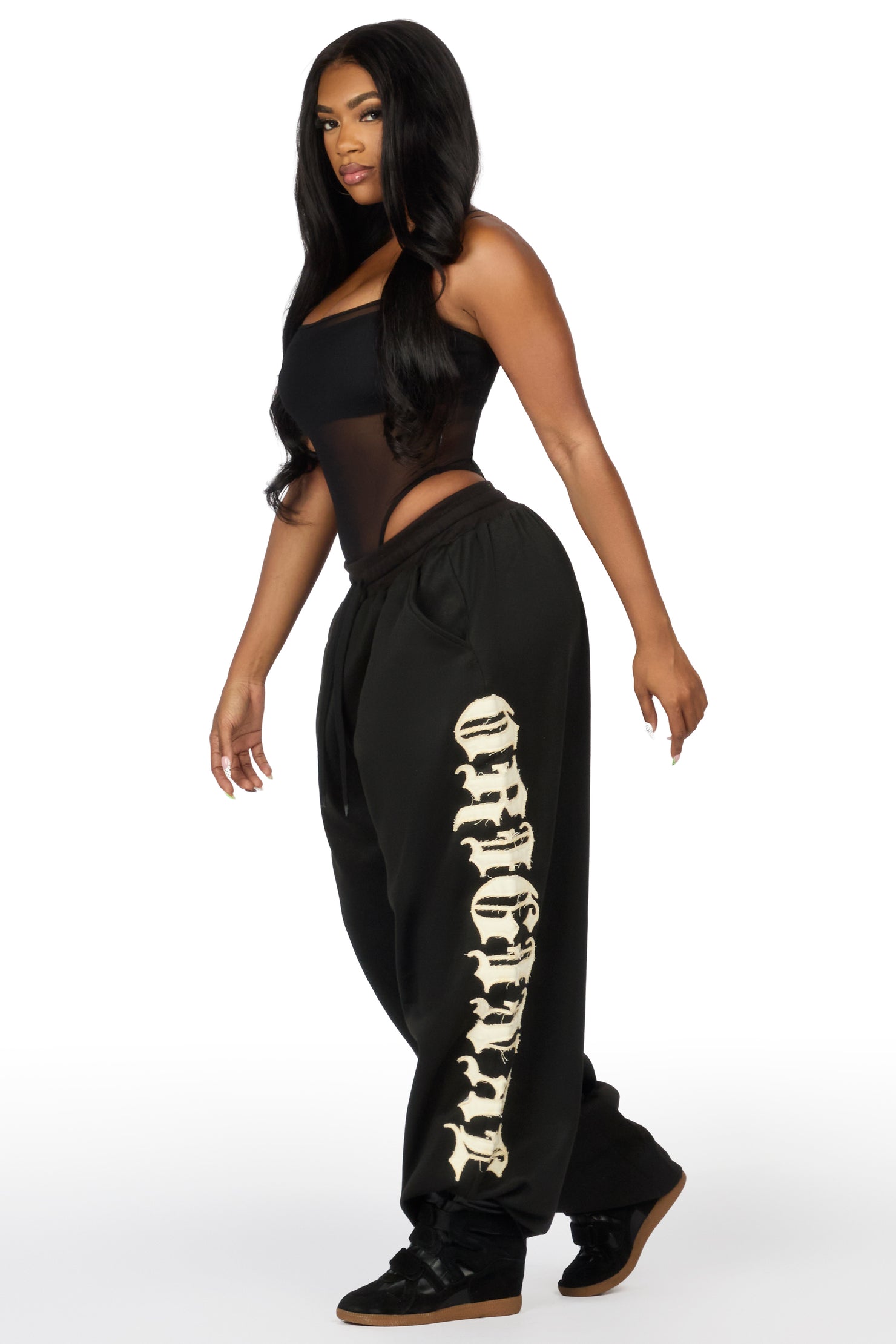 Camrona Black Patched Baggy Track Pant
