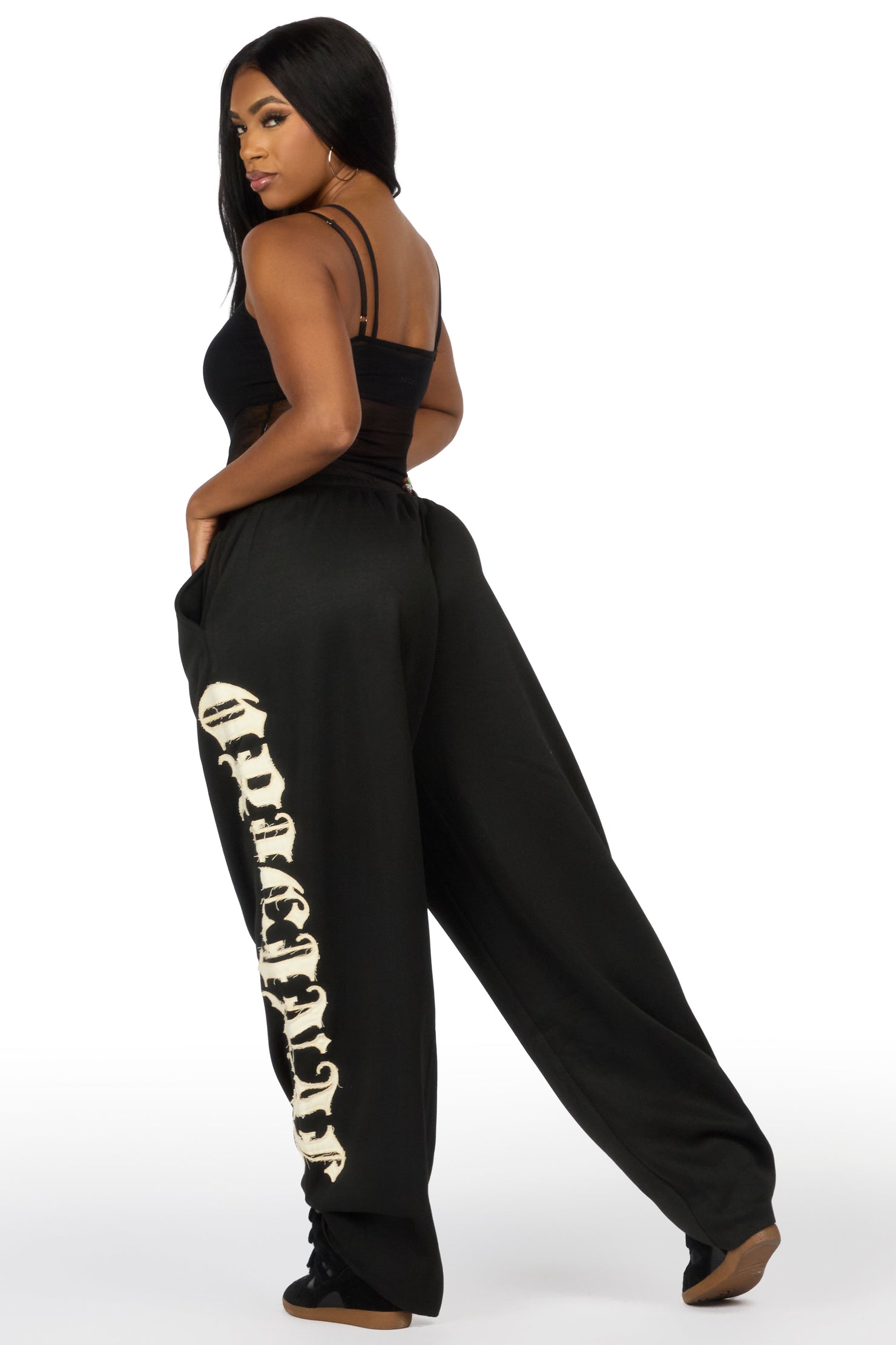 Camrona Black Patched Baggy Track Pant