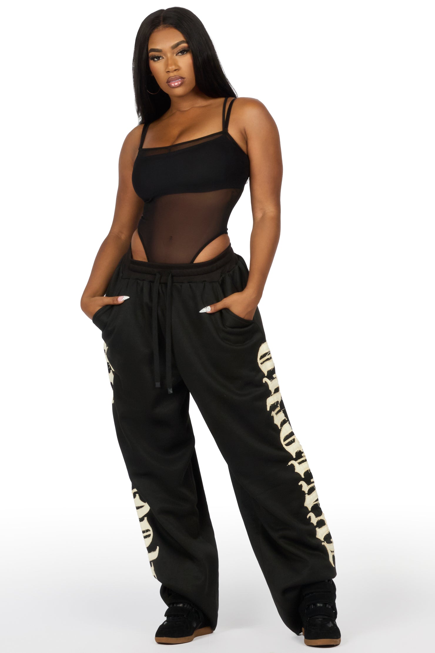 Camrona Black Patched Baggy Track Pant