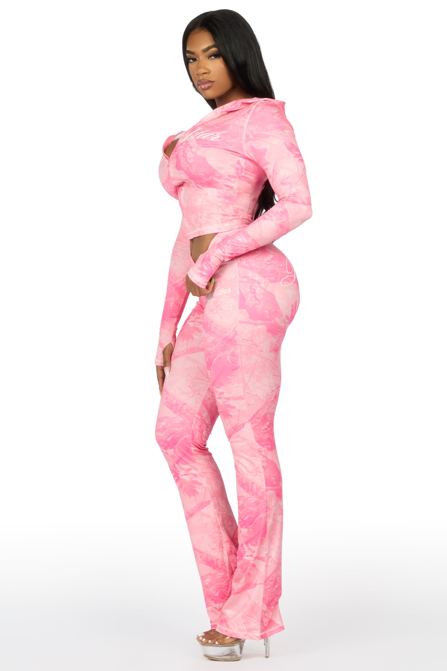 Arzena Coral Tree Camo Zip Up Lounge Track Set
