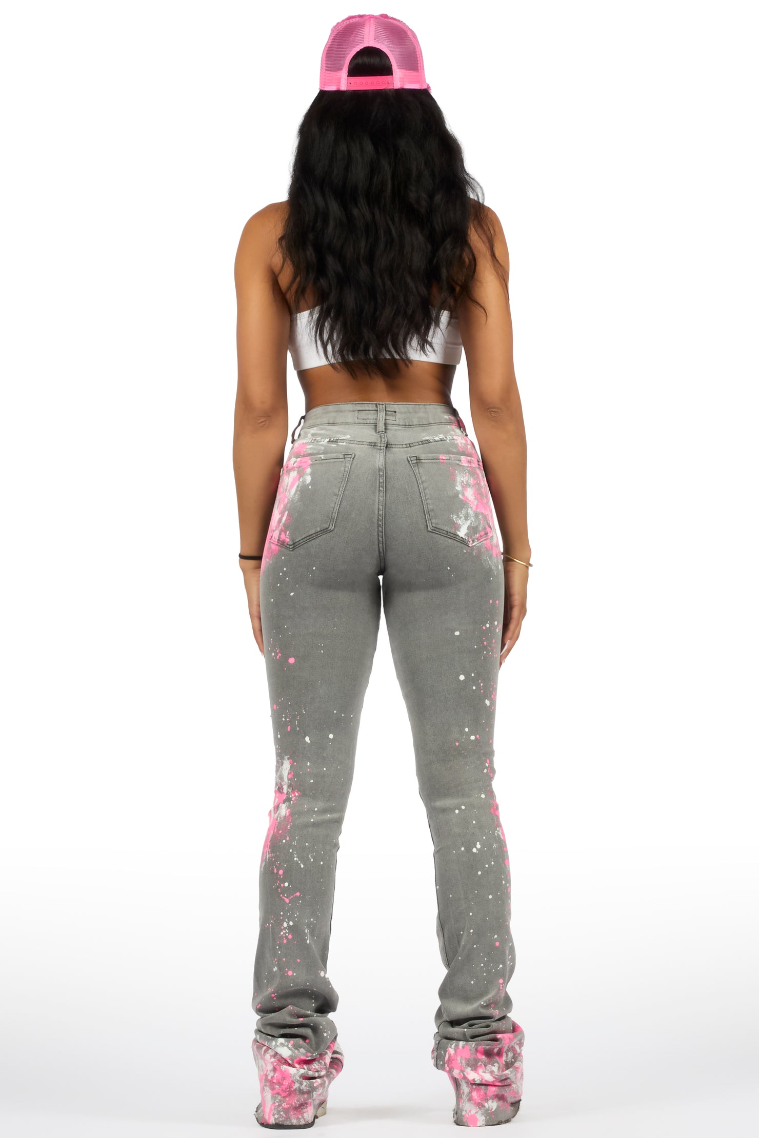 Terrika Grey Wash Painted Super Stacked Jean