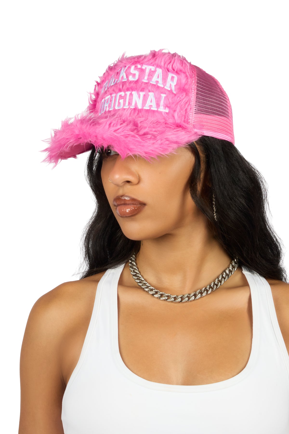 Rockstar Original Pink Furry Trucker Hat Barbiecore Festival Streetwear Snapback Barbie x Coachella Trucker Hat – Coachella Store main image 2