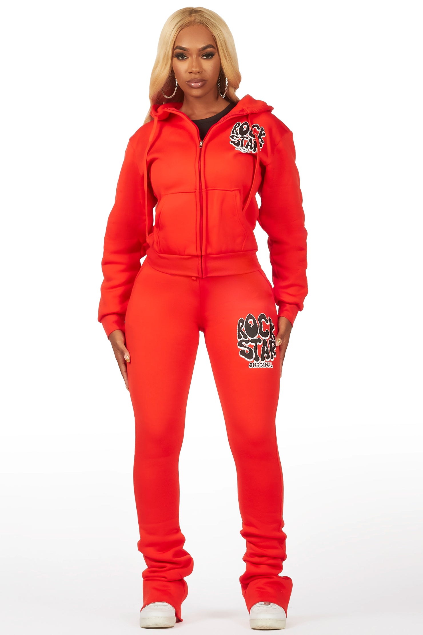 Teagan Bright Coral Zip Up Super Stacked Trackset