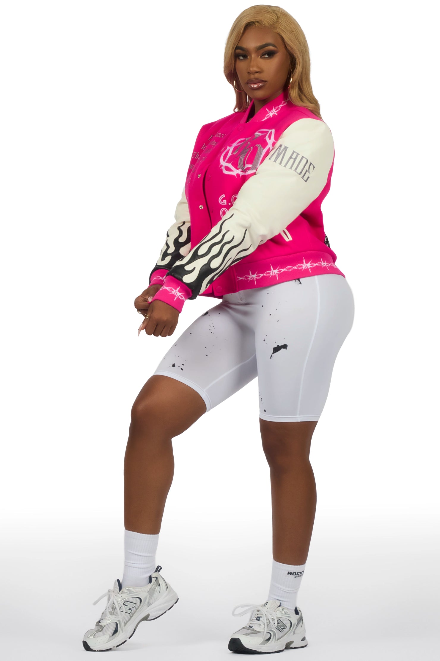 Yalanda Hot Pink Oversized Varsity Jacket