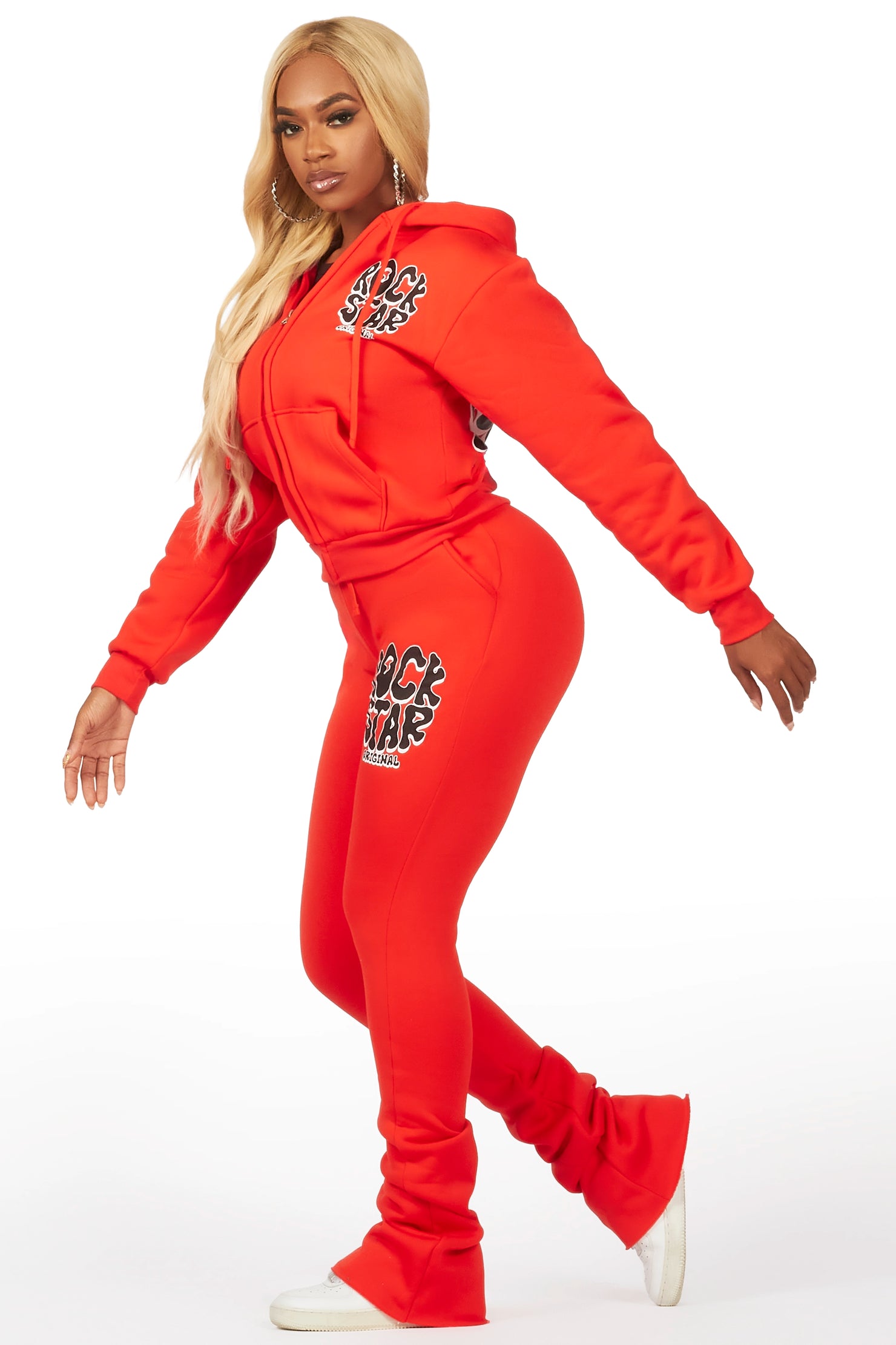 Teagan Bright Coral Zip Up Super Stacked Trackset