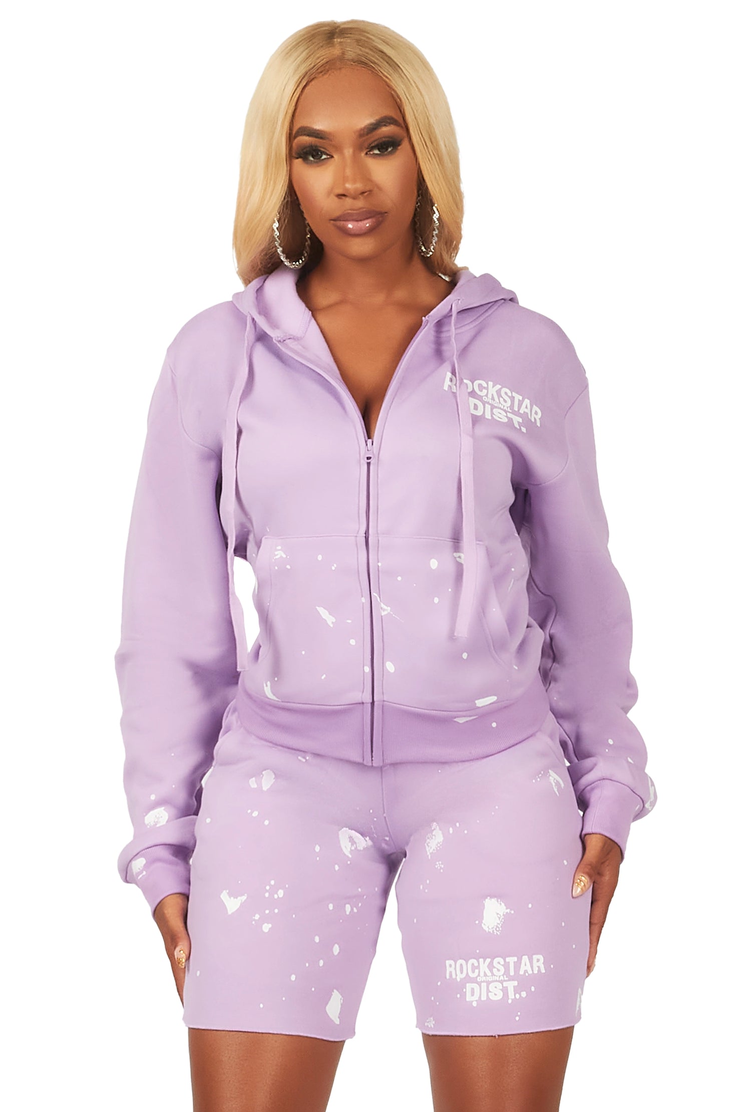 Kanesha Lavender Zip Up Short Set