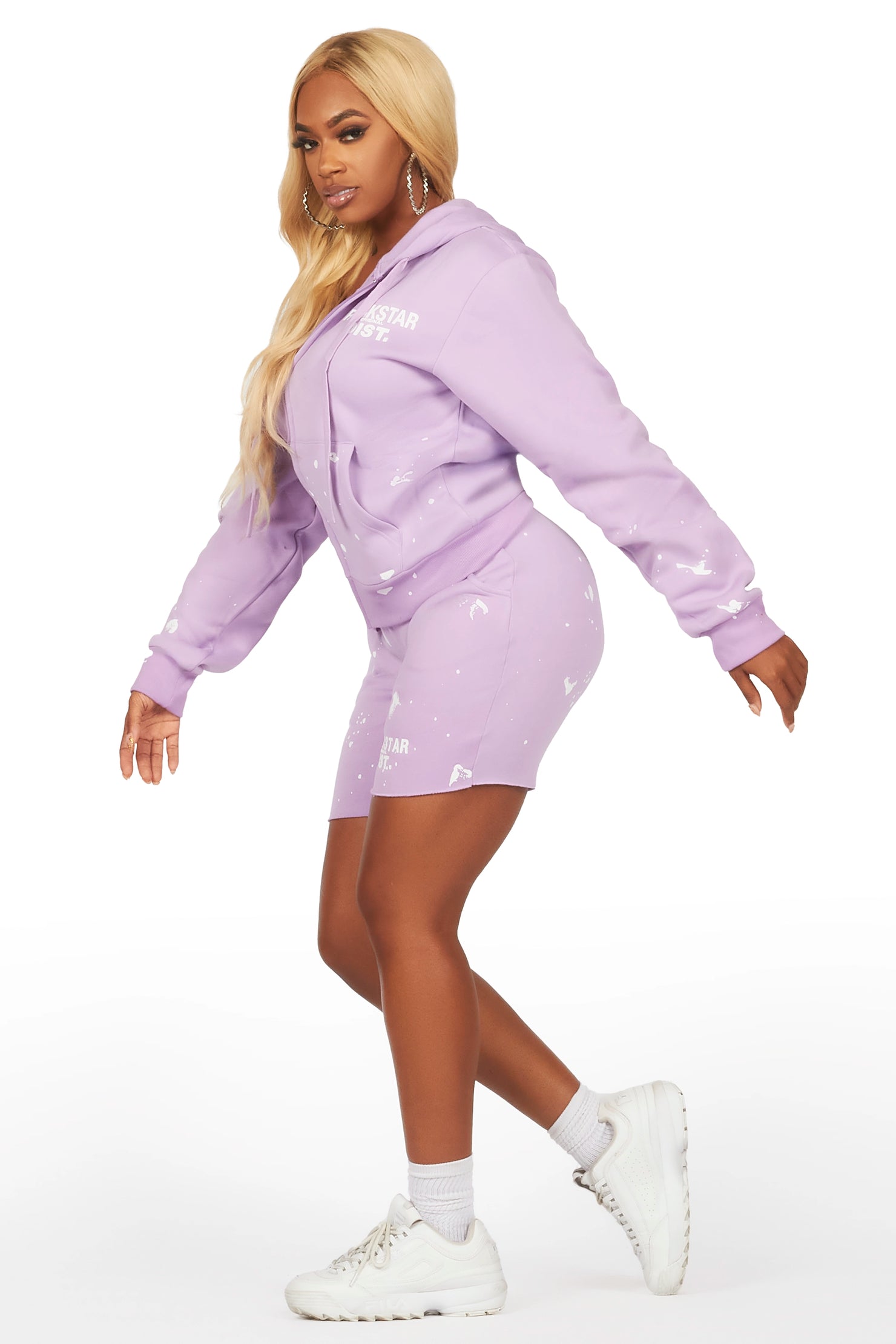 Kanesha Lavender Zip Up Short Set