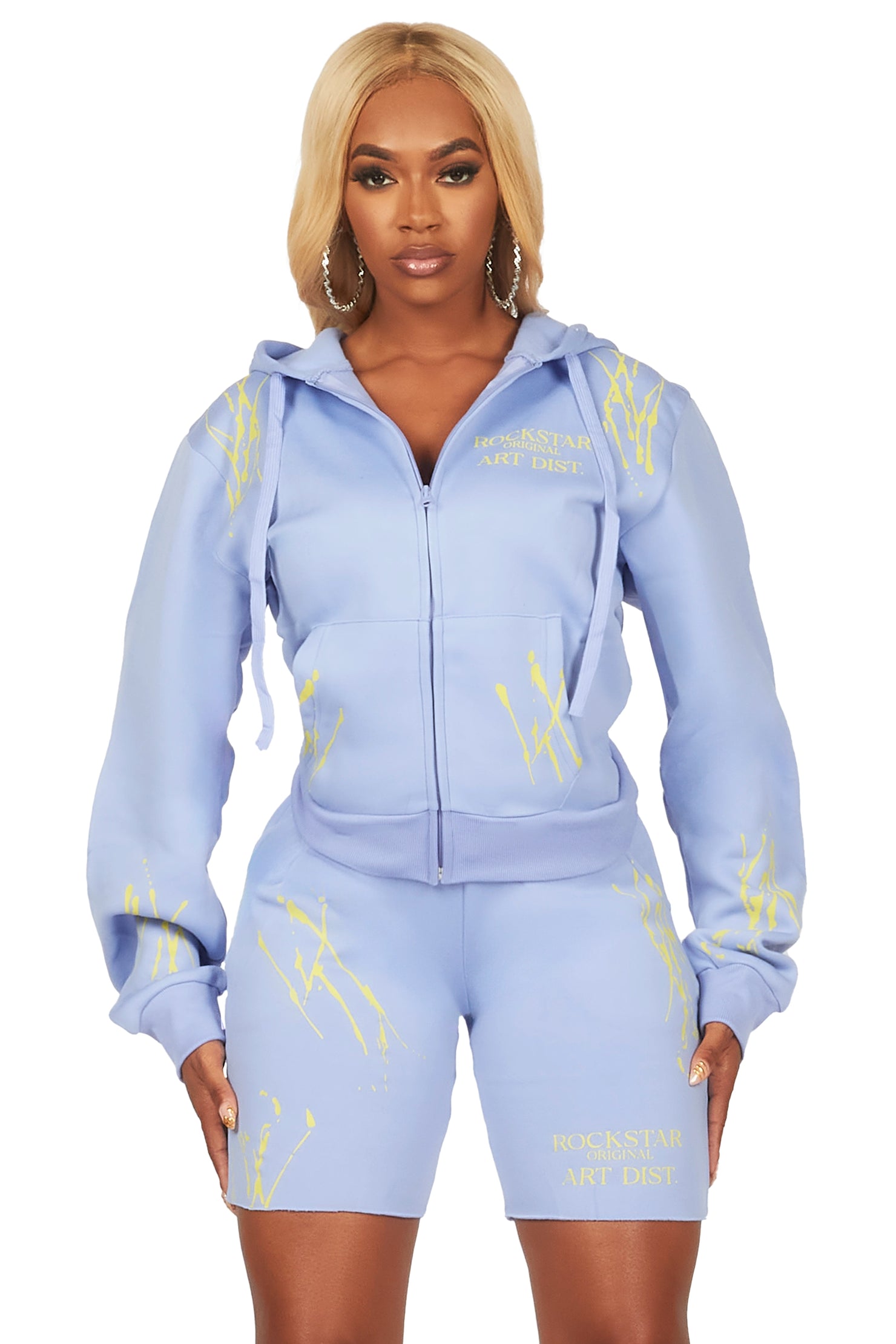 Destinee Periwinkle Zip Up Short Set