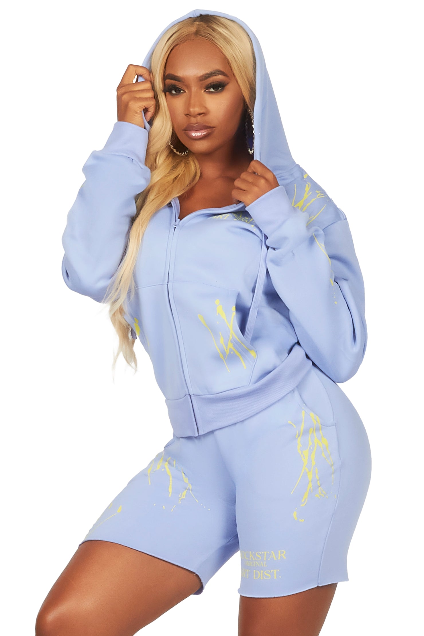 Destinee Periwinkle Zip Up Short Set