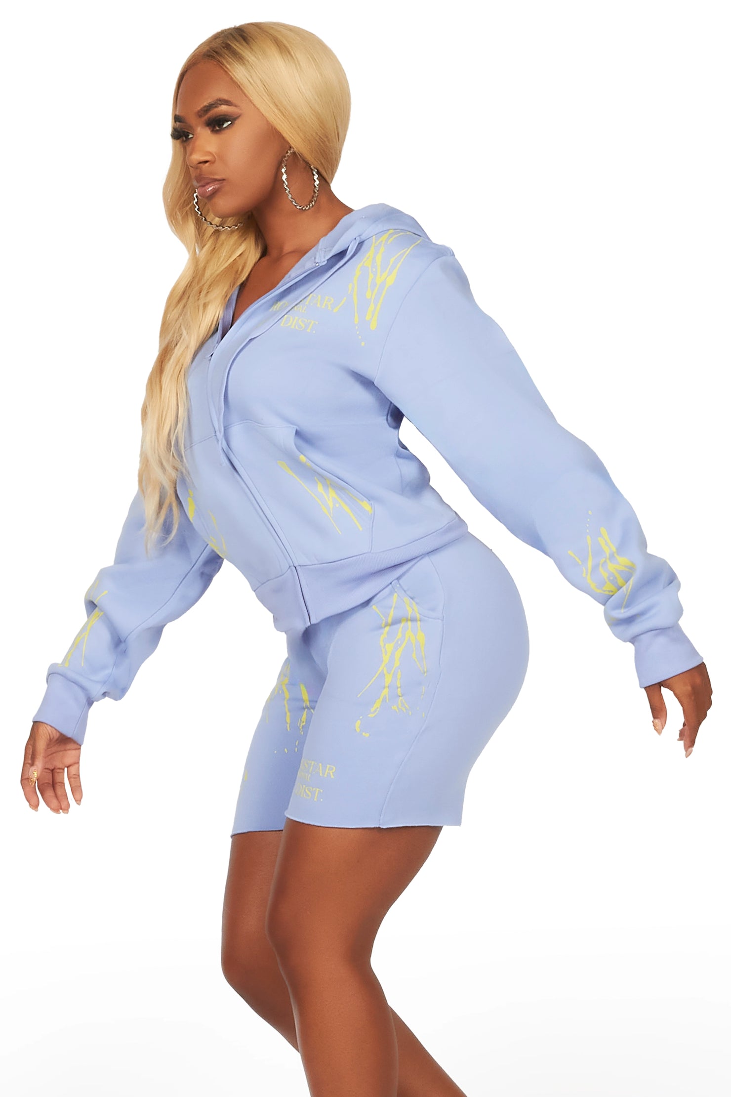 Destinee Periwinkle Zip Up Short Set