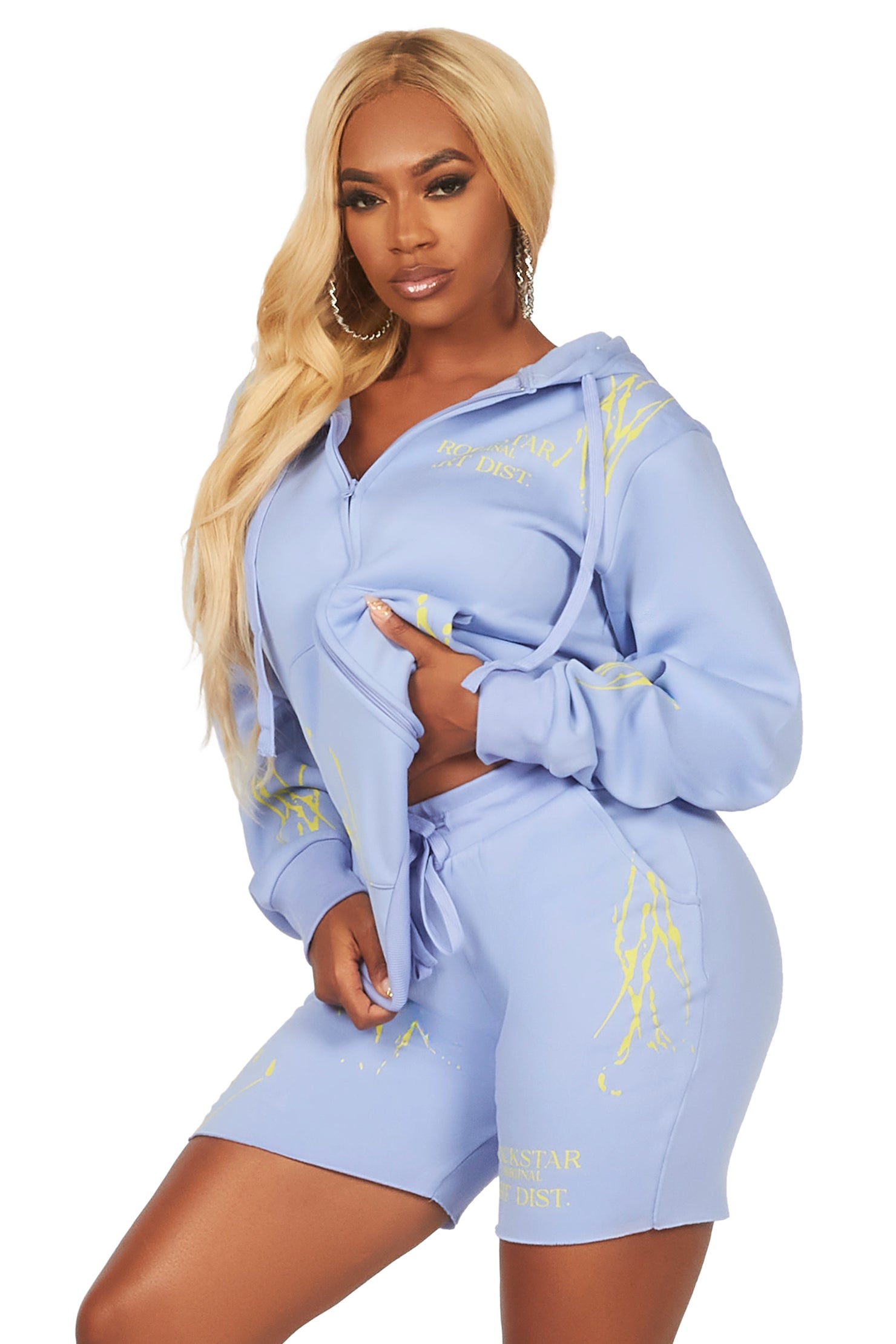 Destinee Periwinkle Zip Up Short Set
