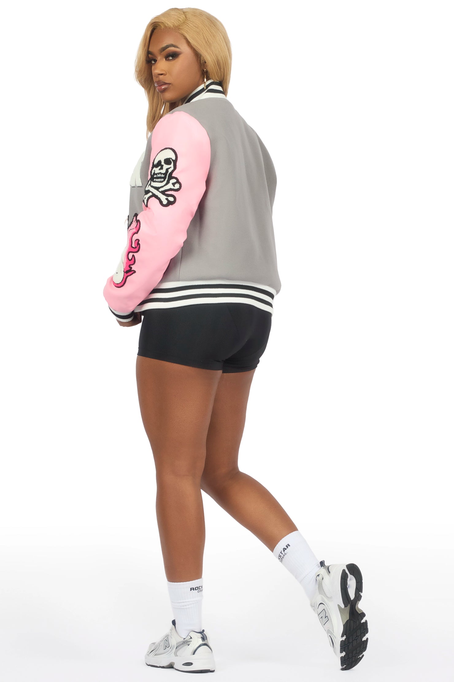 Aniya Grey Oversized Varsity Jacket