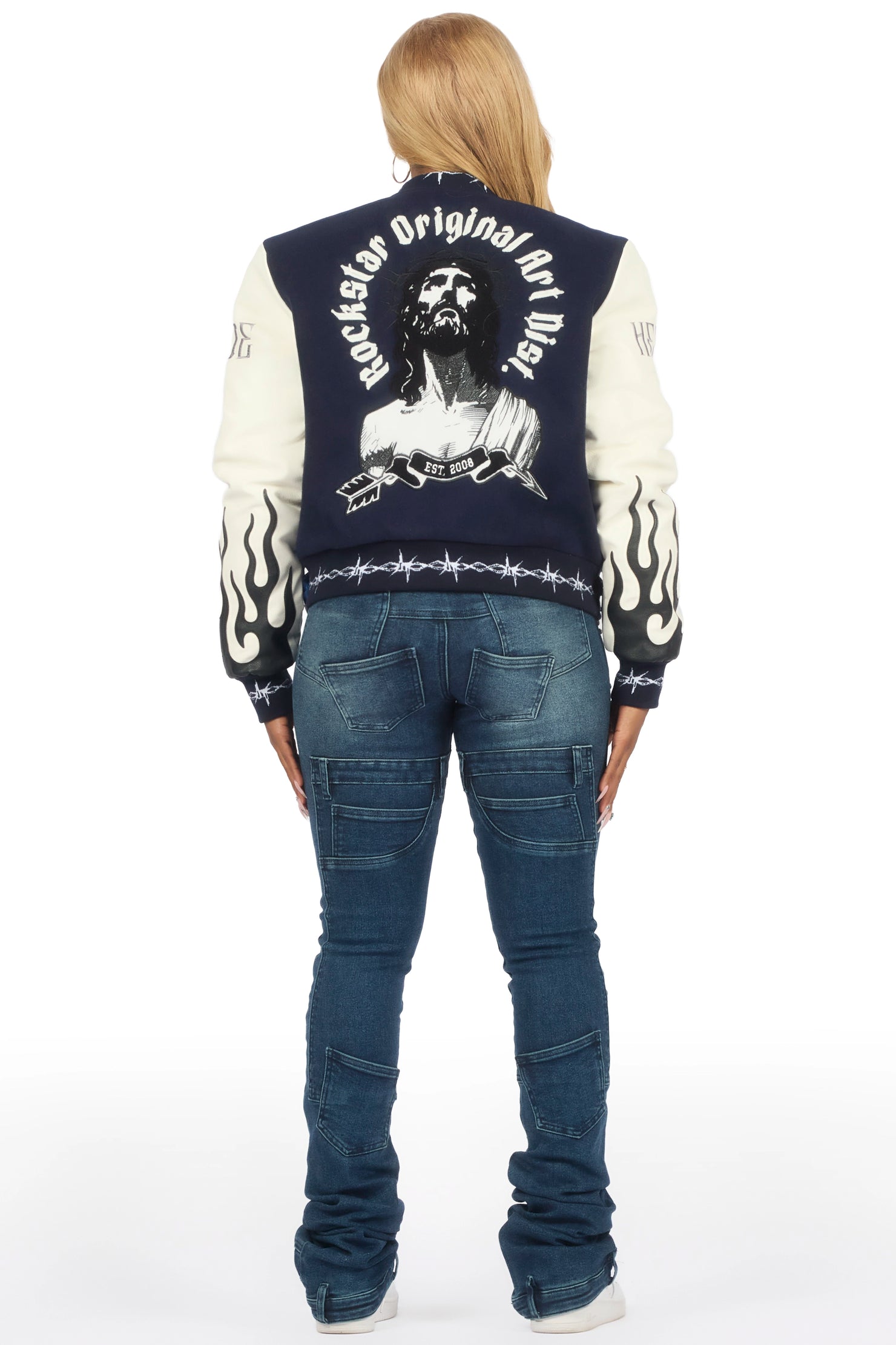 Yalanda Navy Oversized Varsity Jacket