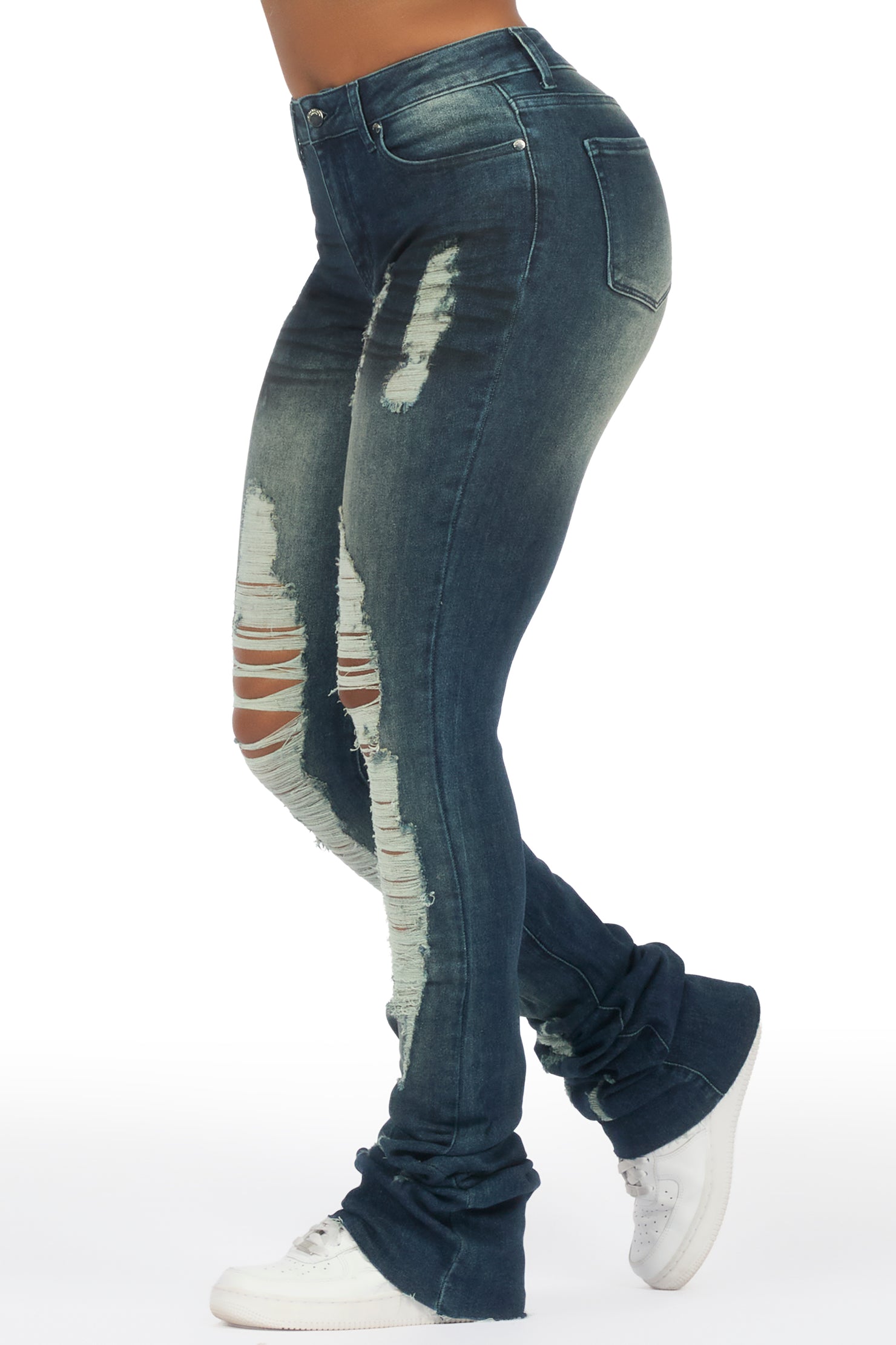 Got A Crush Dark Wash Distressed Super Stacked Jean