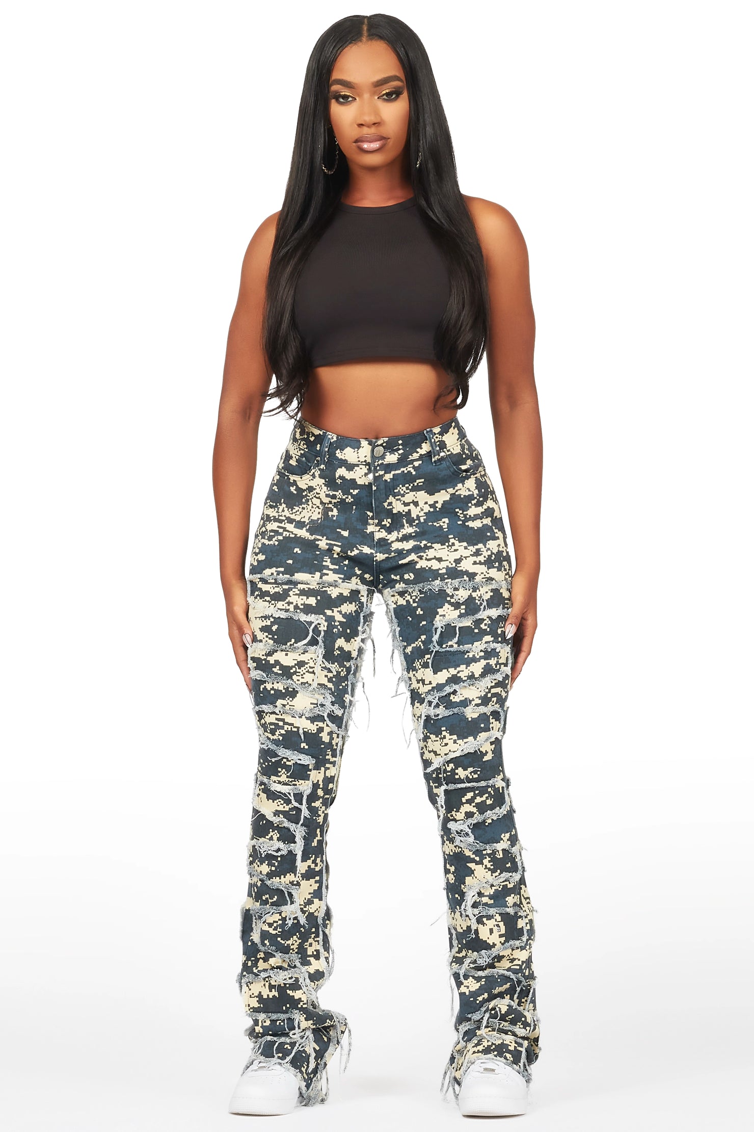 Zariyah Digital Camo Stacked Flare Jean