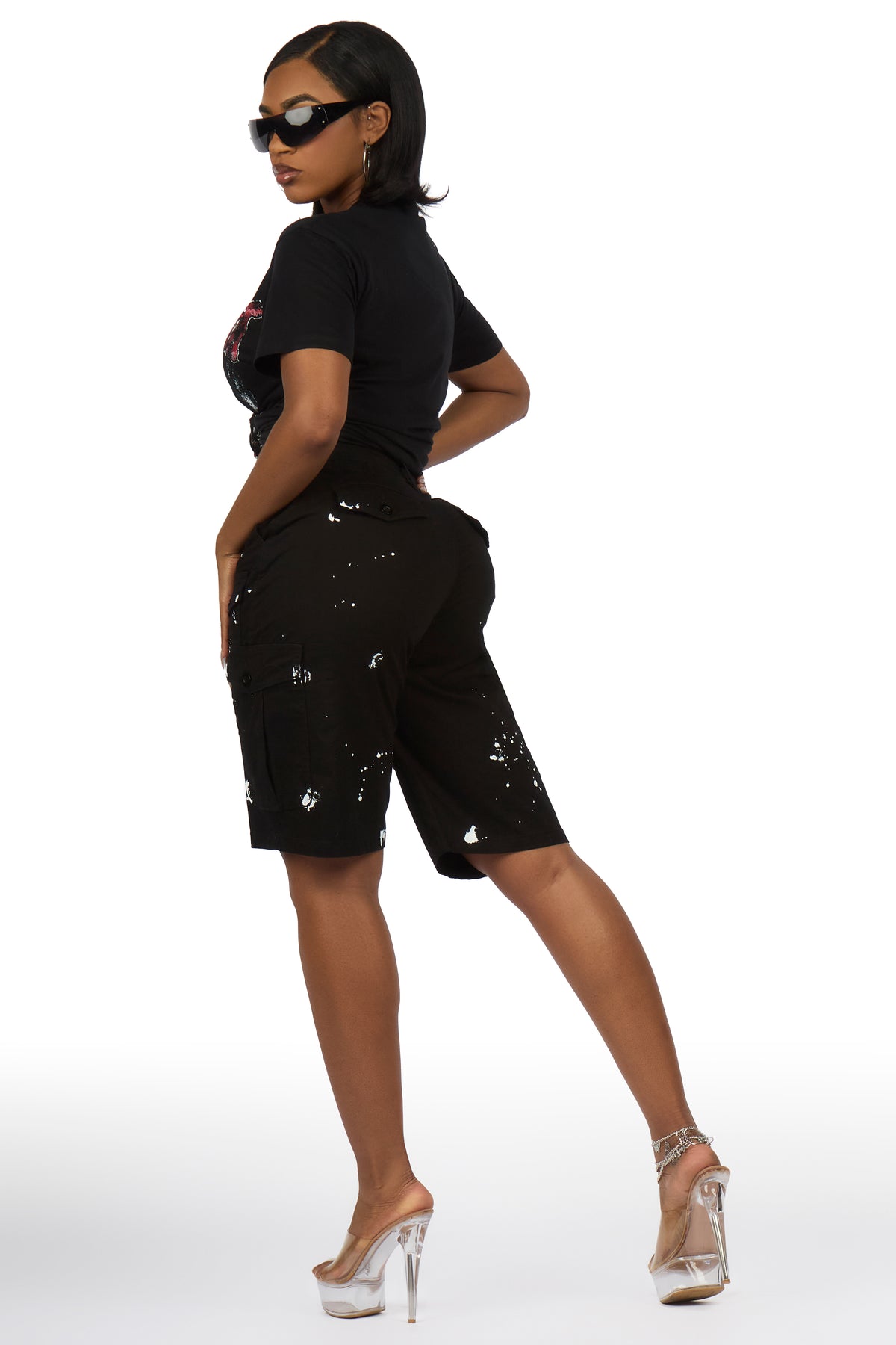 Tritia Black Painted Denim Jort