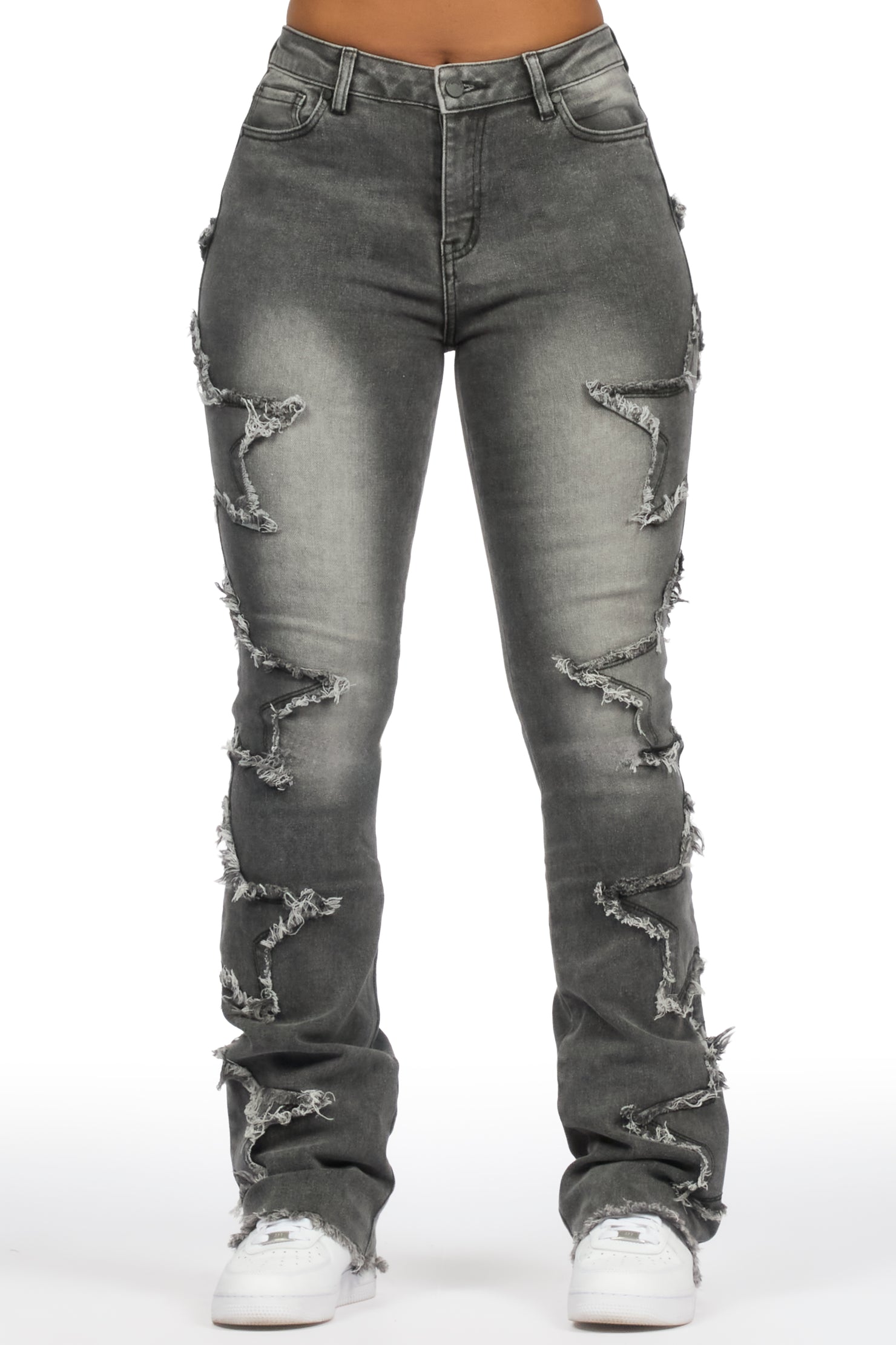 Sinayah Grey Wash Stacked Flare Jean