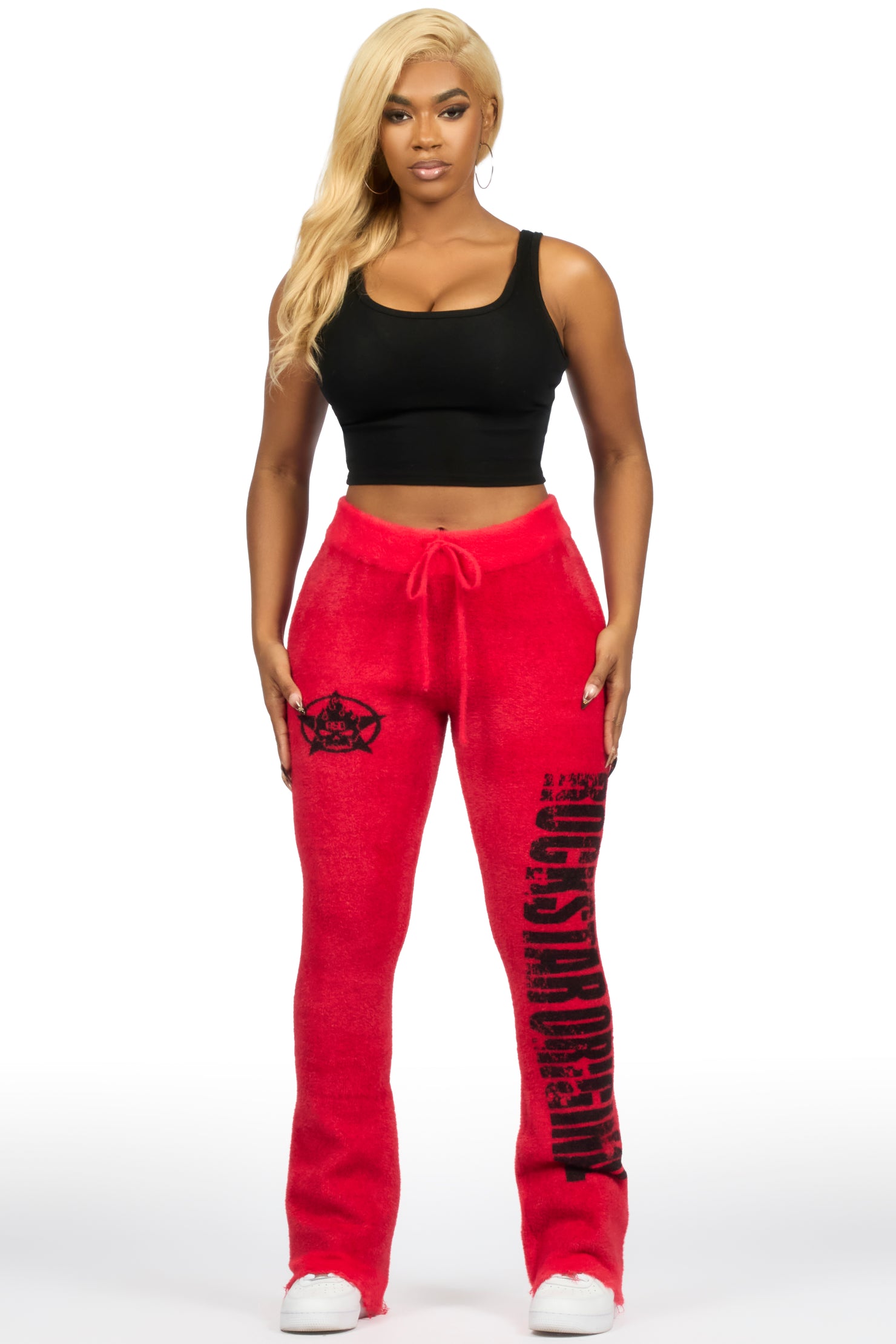 Keeya Red Mohair Stacked Track Pant