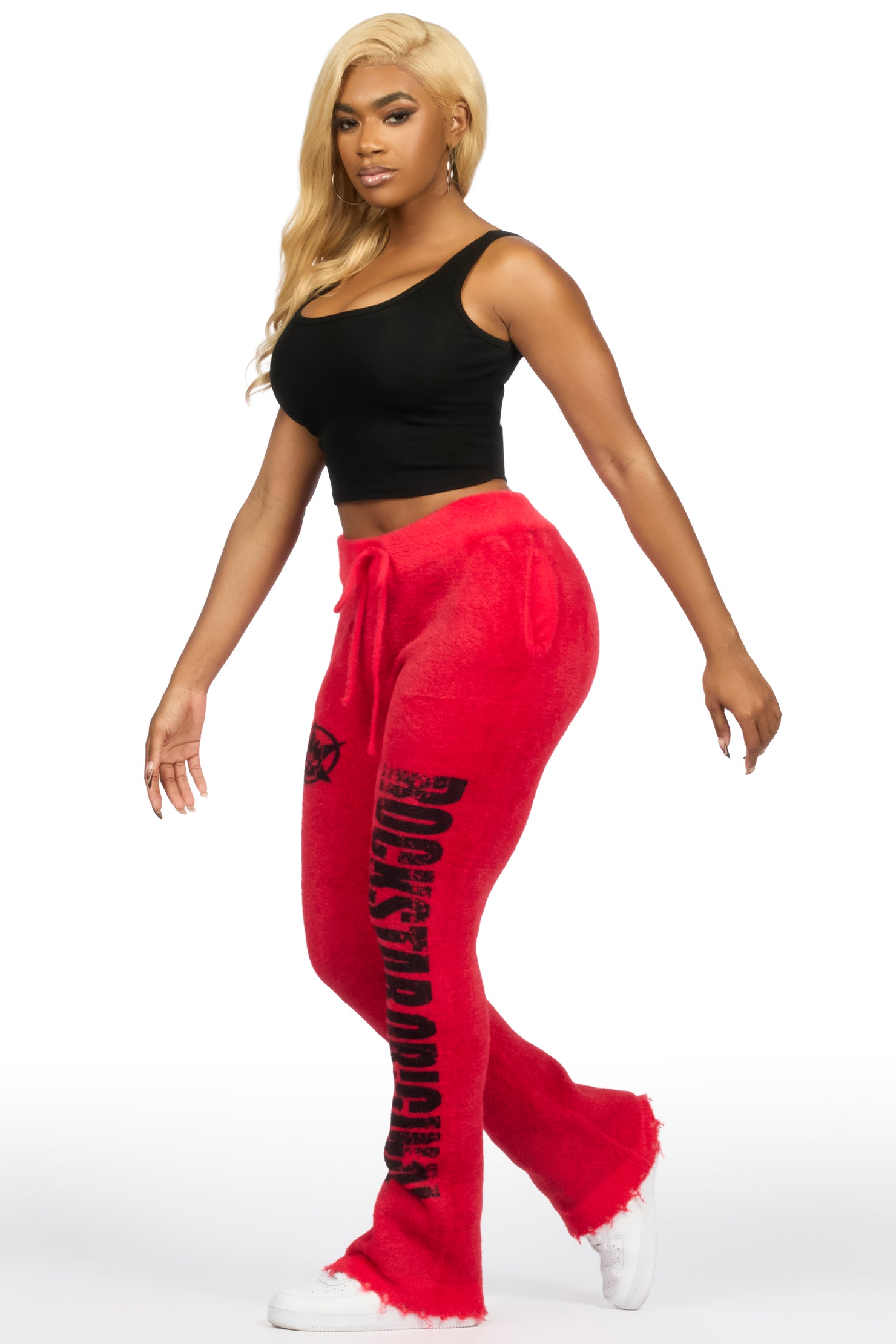 Keeya Red Mohair Stacked Track Pant