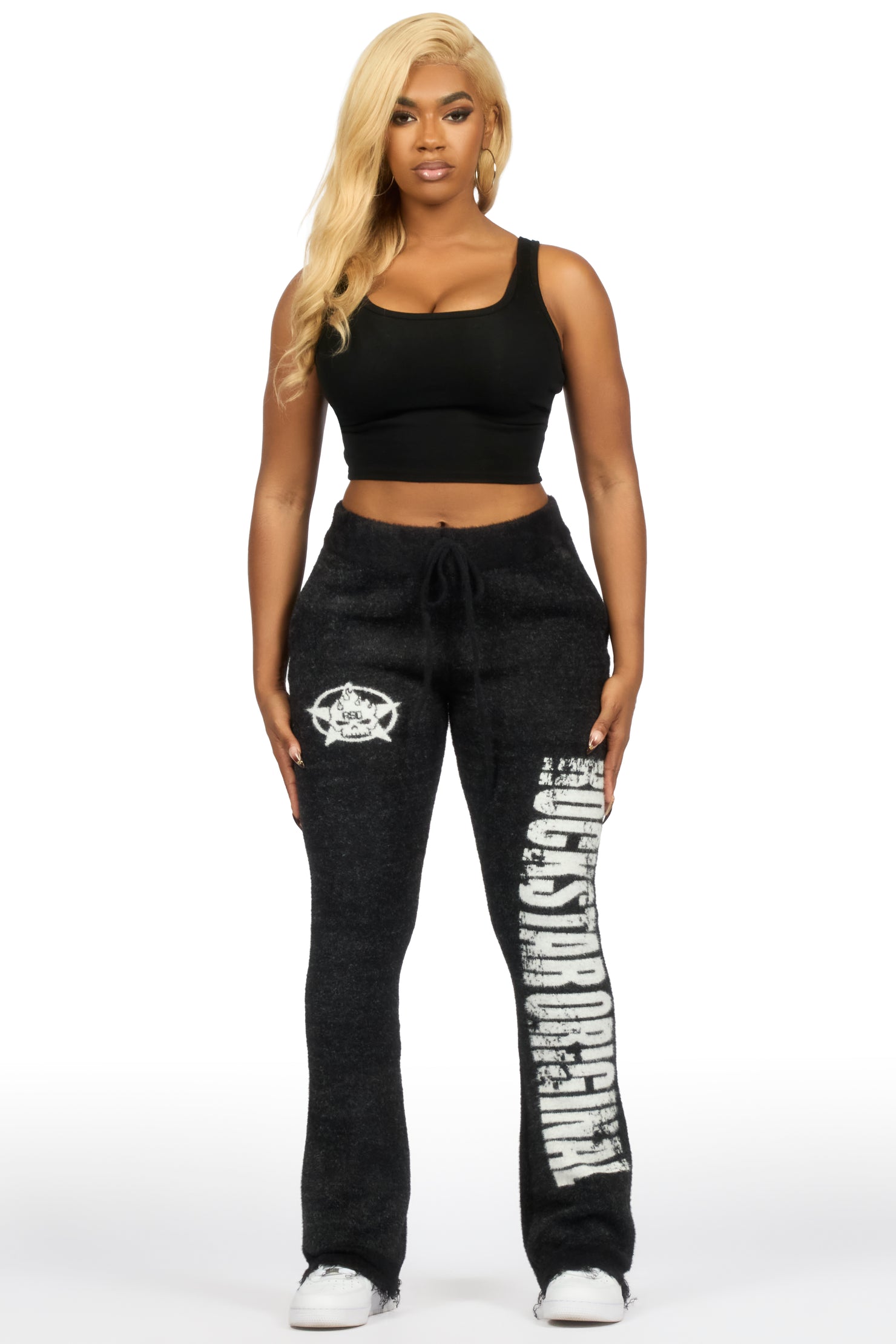 Keeya Black Mohair Stacked Track Pant