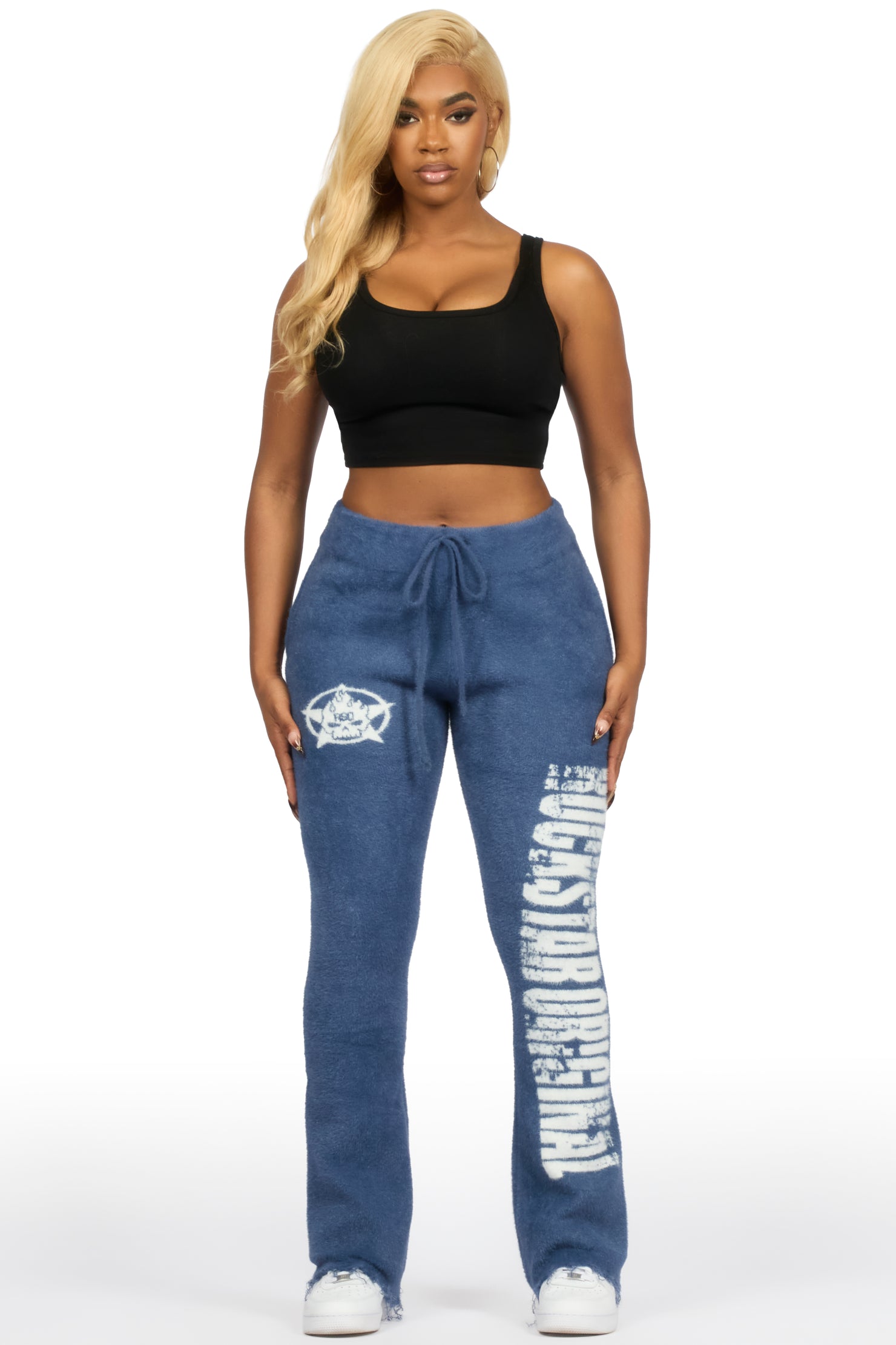 Keeya Navy Mohair Stacked Track Pant
