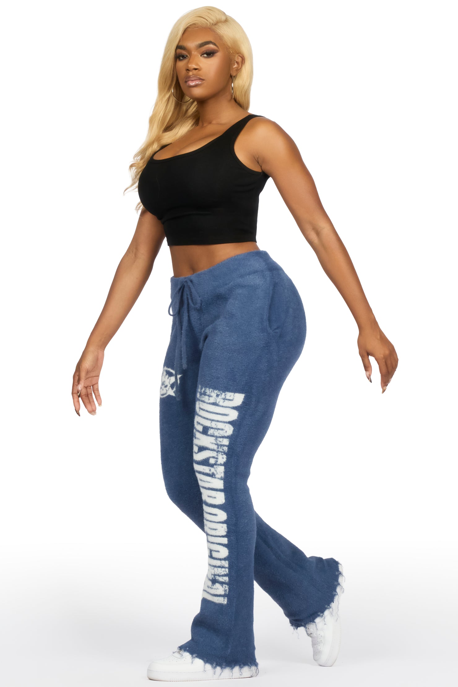 Keeya Navy Mohair Stacked Track Pant