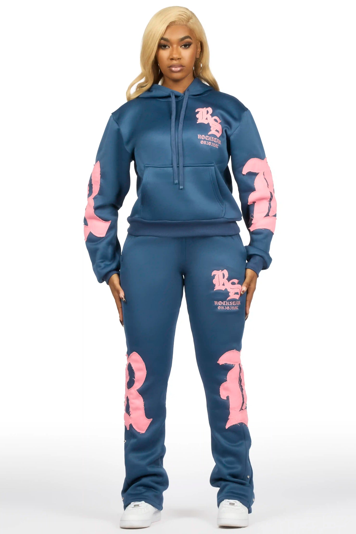 Shironda Navy Snap Stacked Track Set