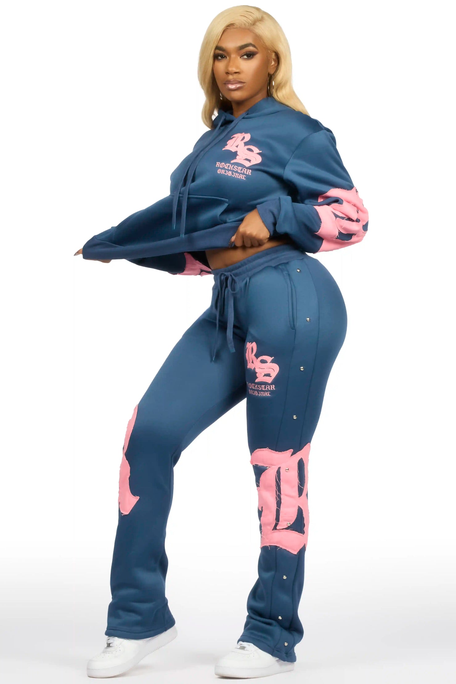 Shironda Navy Snap Stacked Track Set