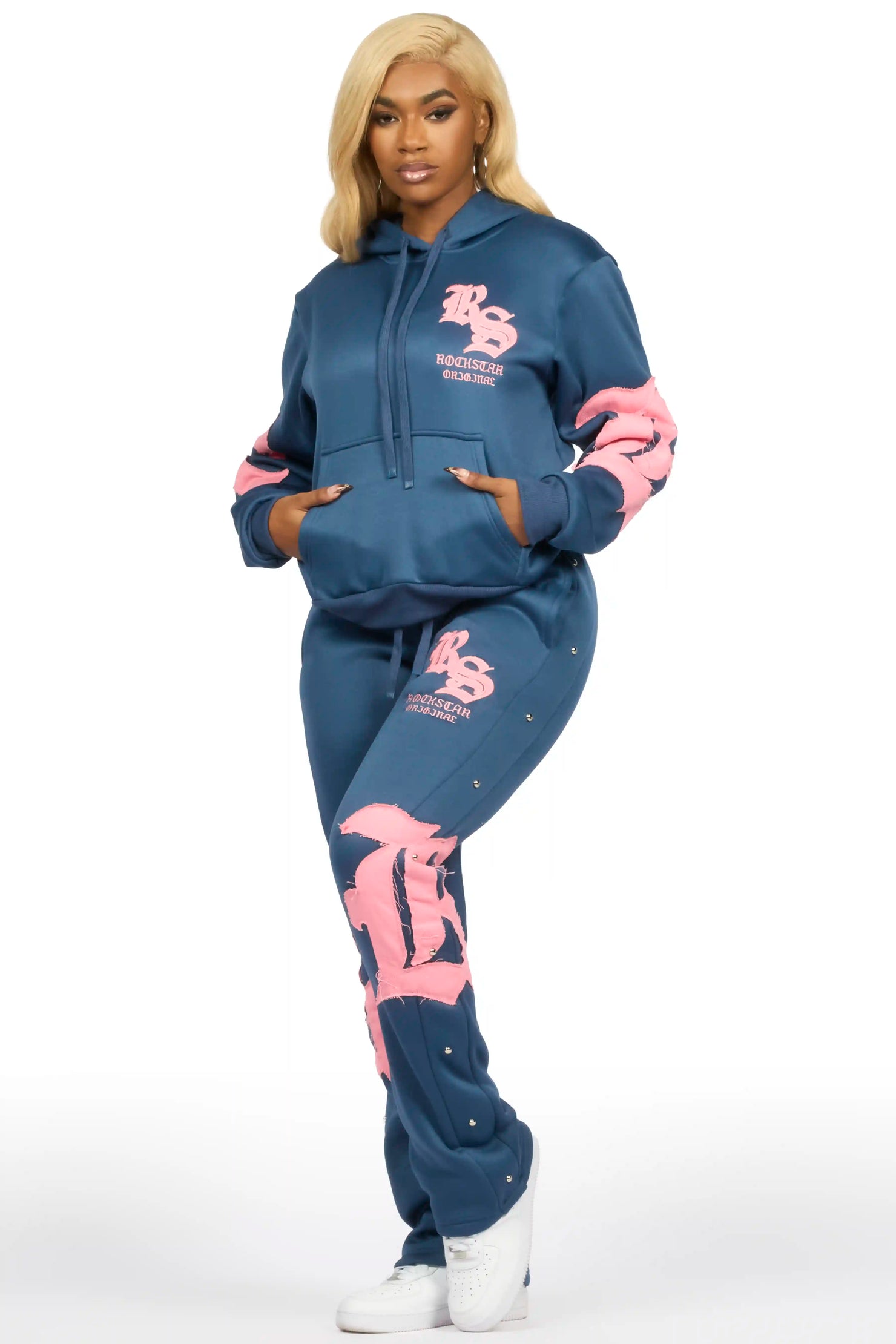 Shironda Navy Snap Stacked Track Set