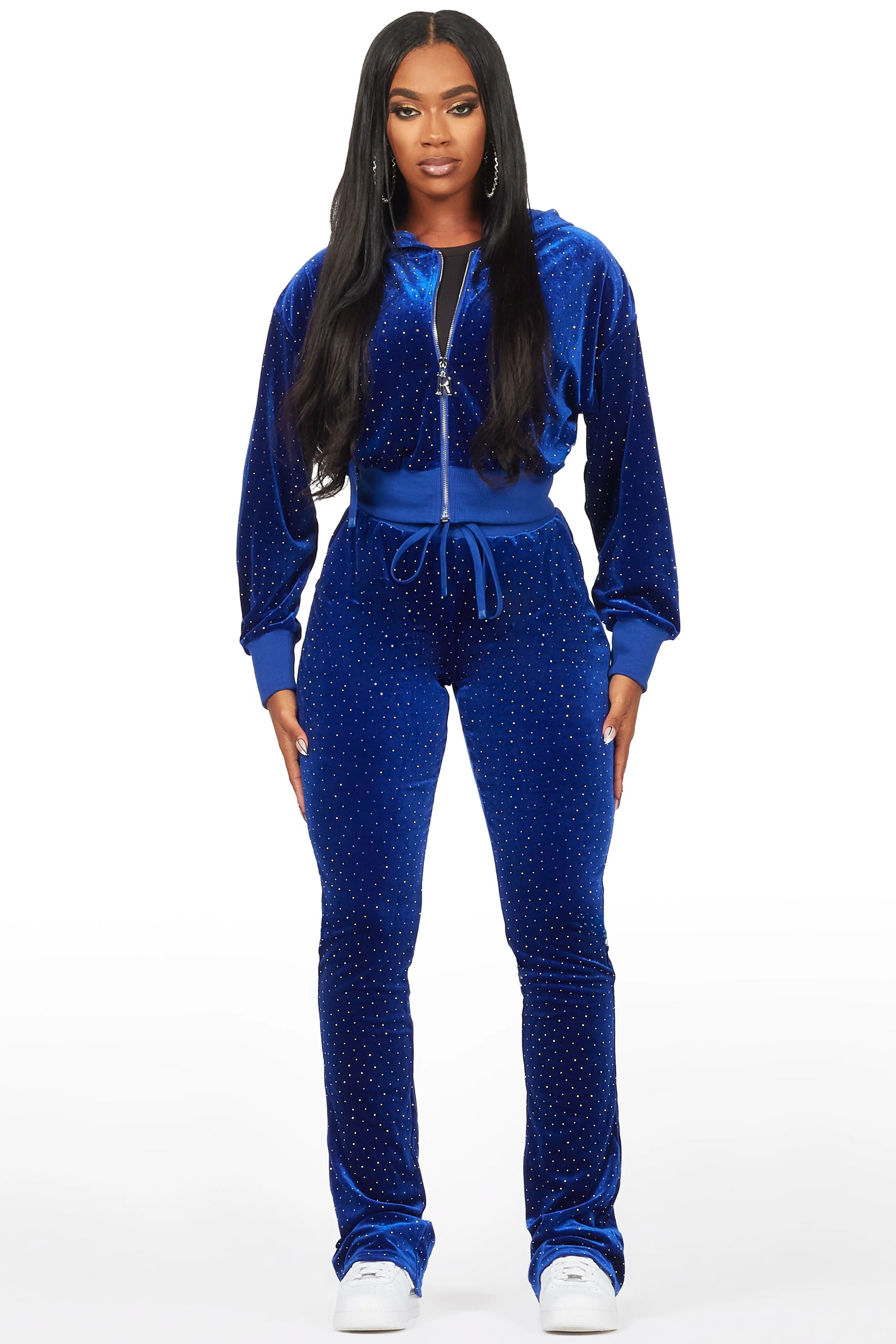 Khalilah Royal Blue Rhinestone Velour Stacked Trackset
