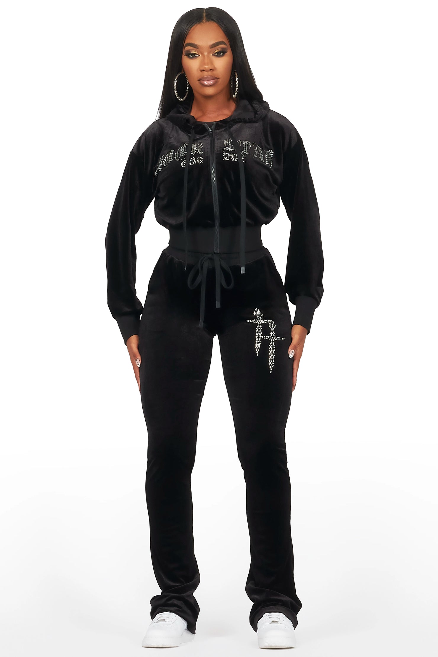 Atalaya Black Stacked Rhinestone Velour Trackset