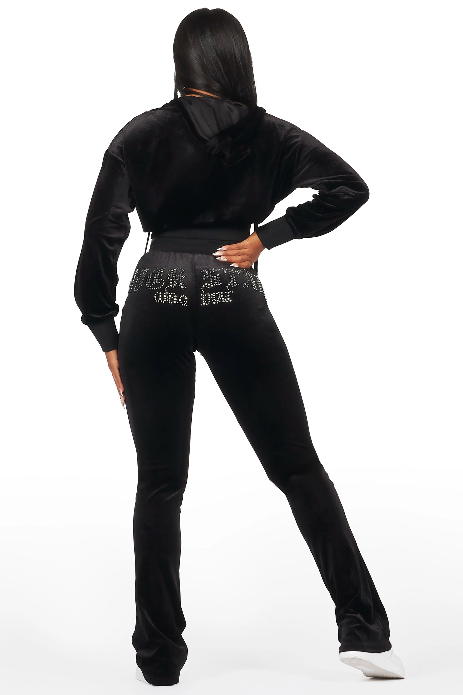 Atalaya Black Stacked Rhinestone Velour Trackset