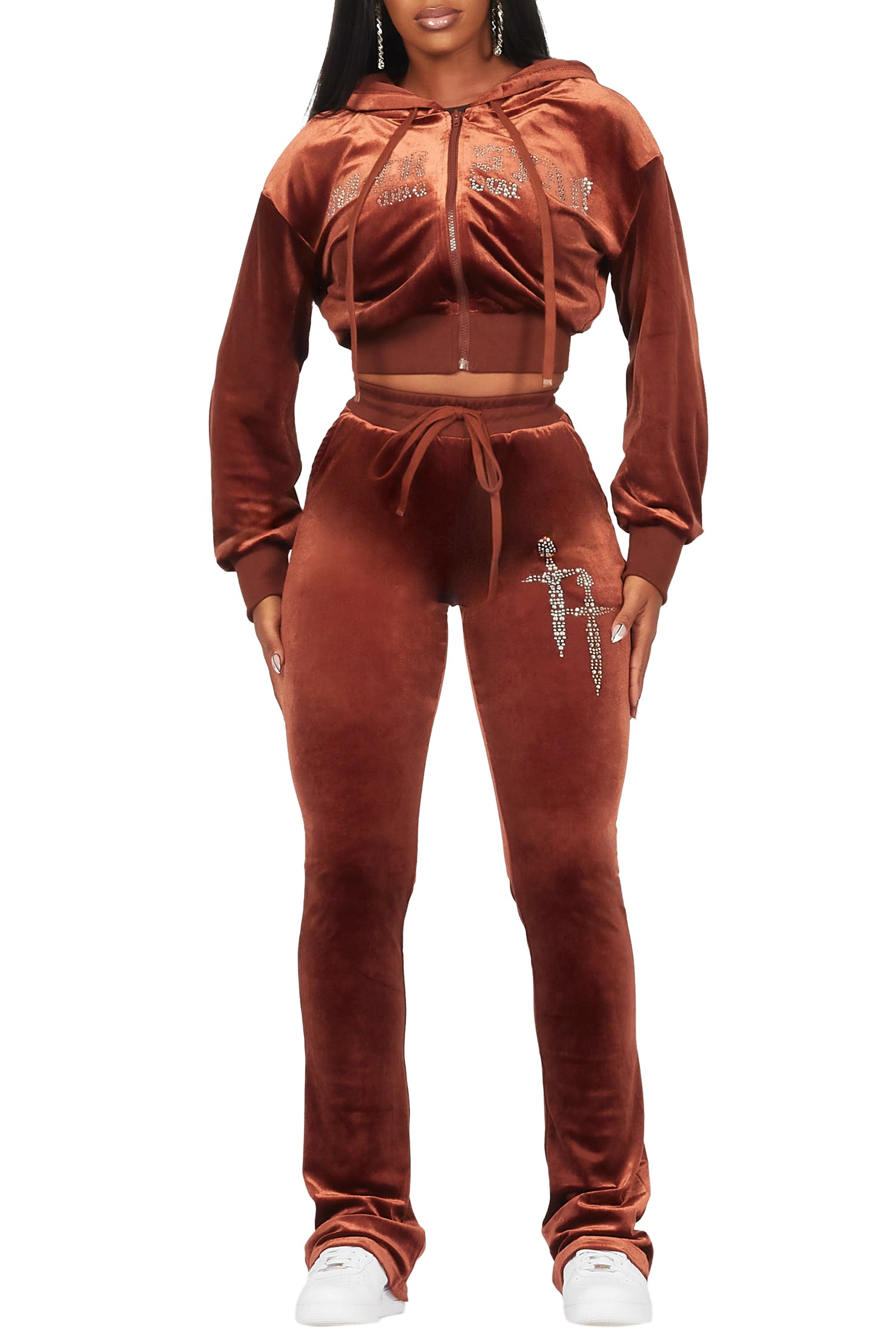 Atalaya Brown Stacked Rhinestone Velour Trackset