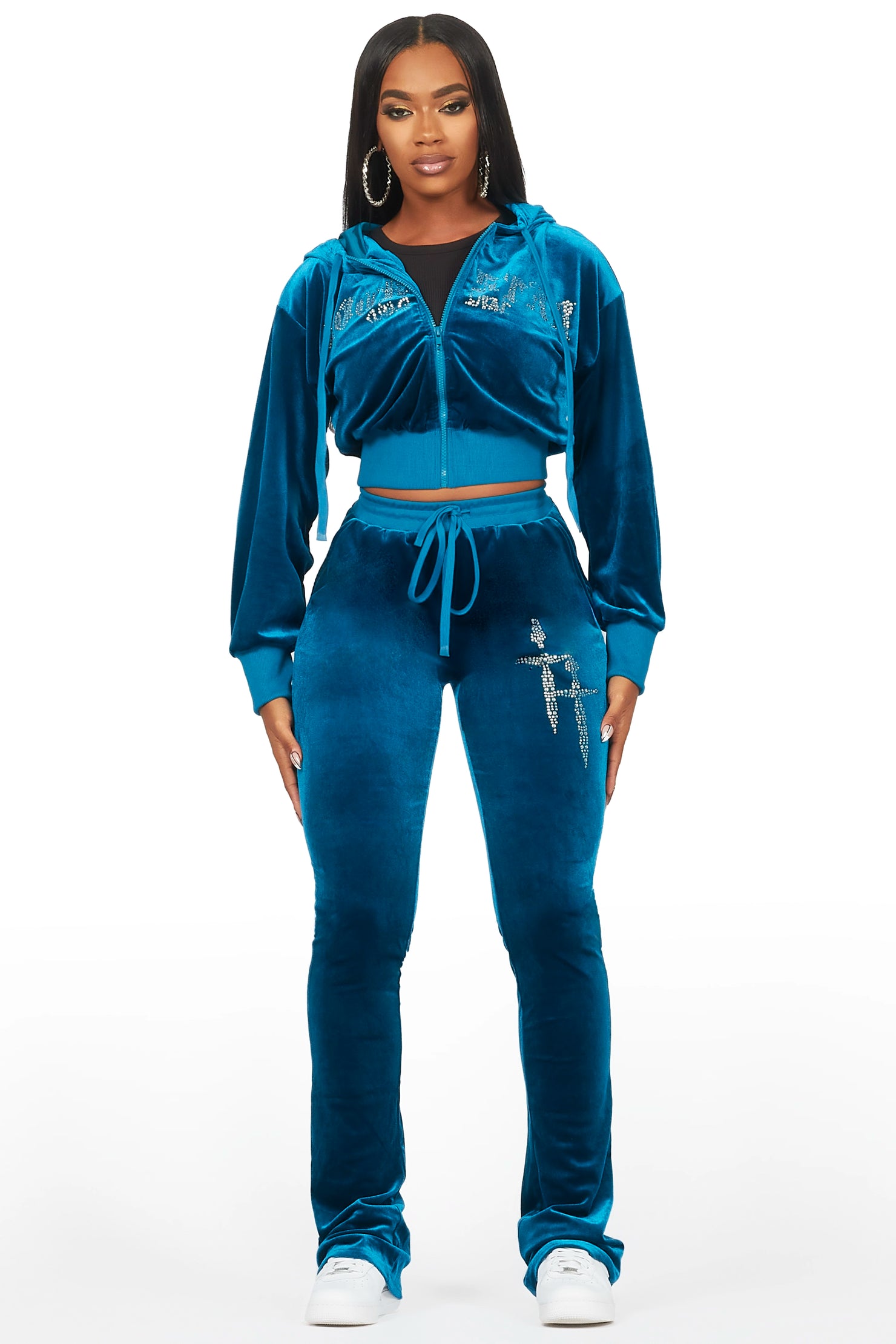 Atalaya Blue Stacked Rhinestone Velour Trackset