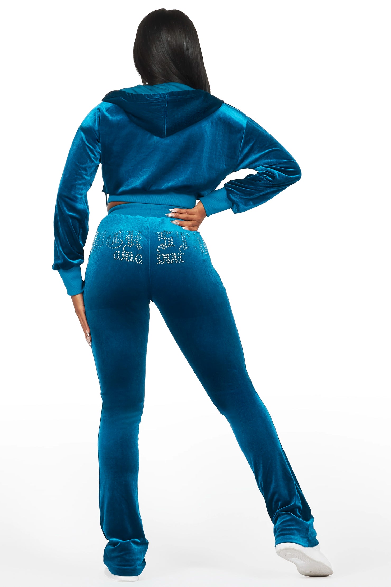 Atalaya Blue Stacked Rhinestone Velour Trackset