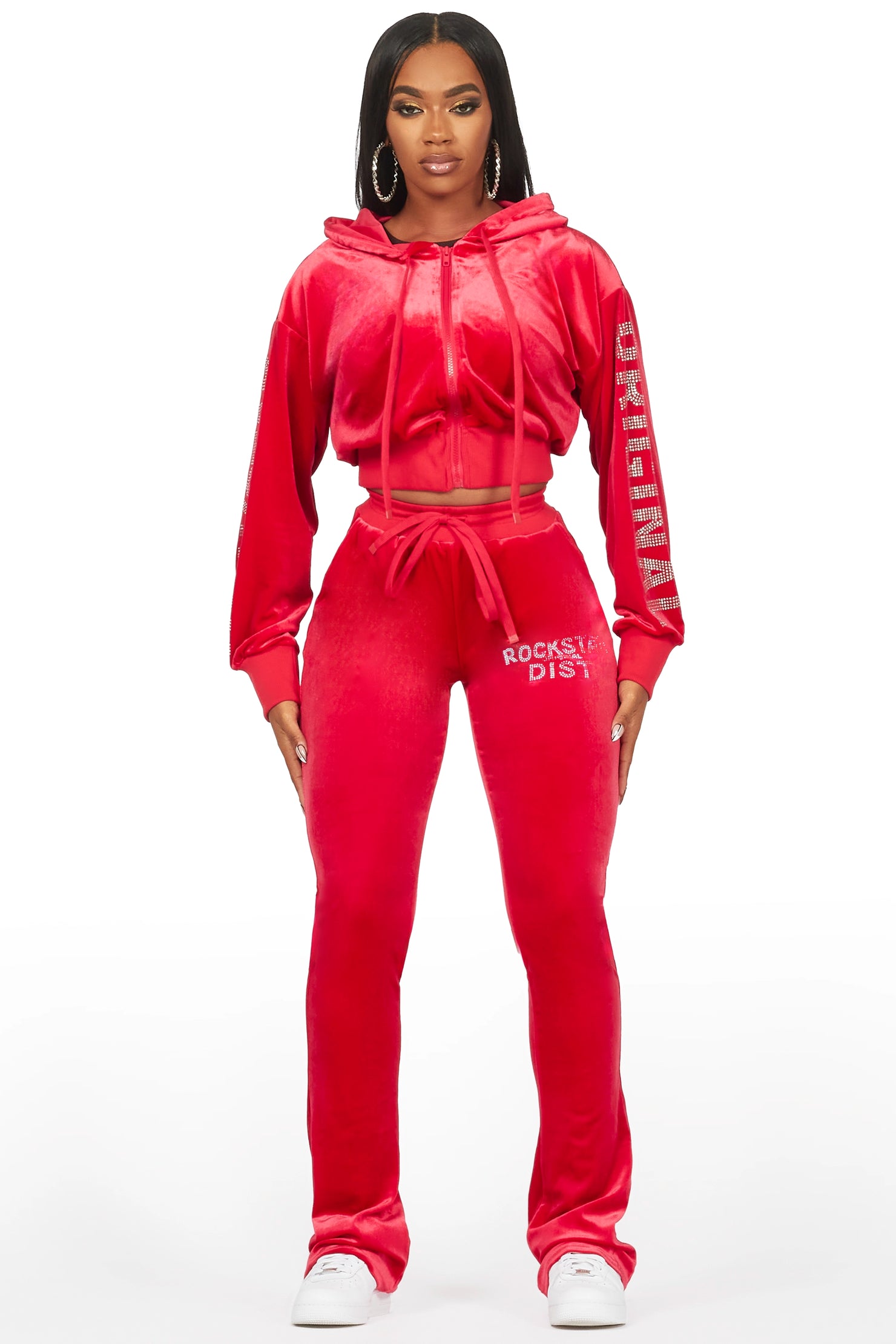 Shakura Red Stacked Rhinestone Velour Trackset