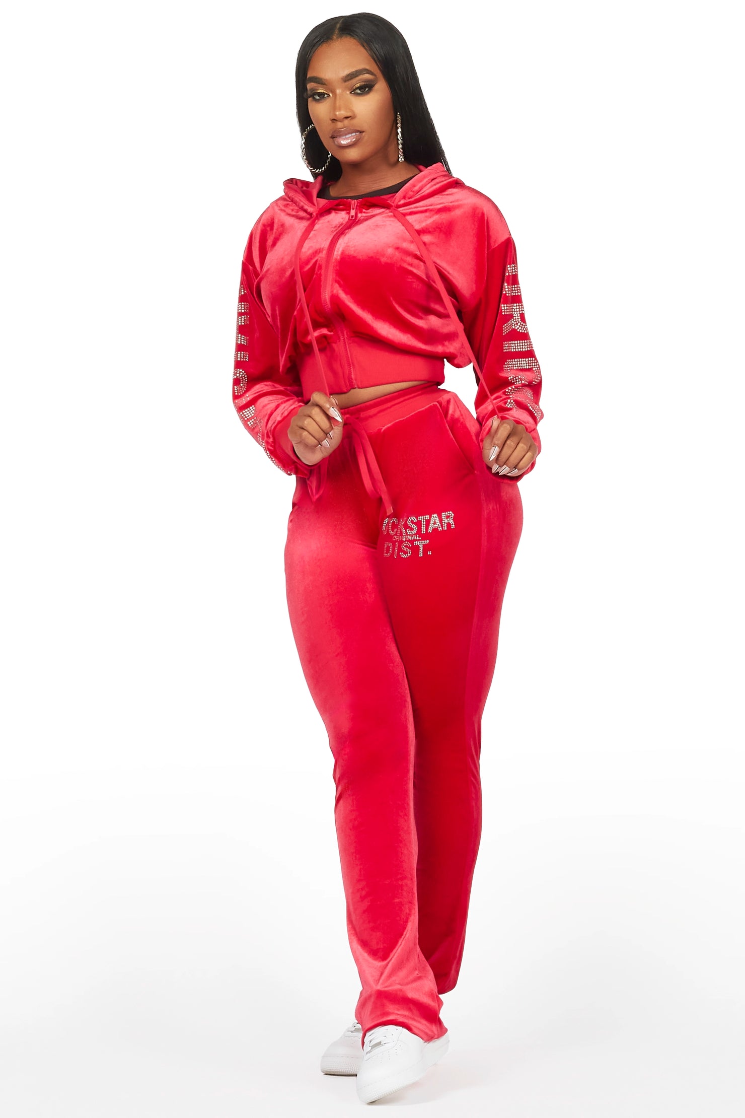 Shakura Red Stacked Rhinestone Velour Trackset