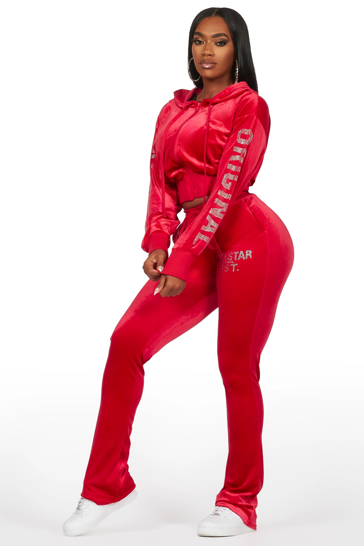 Shakura Red Stacked Rhinestone Velour Trackset