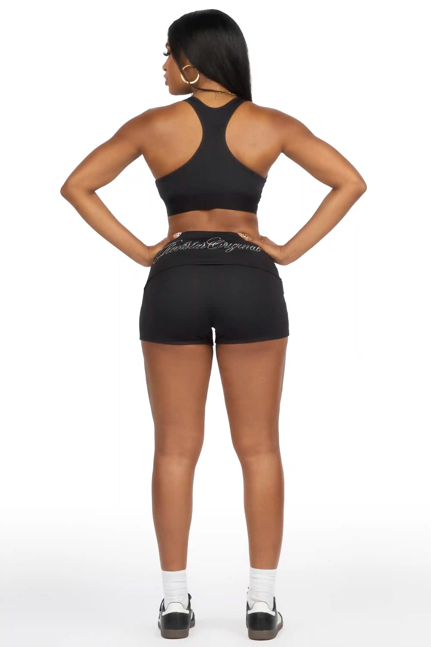 Arieona Black Rhinestone Sports Bra Foldover Short Set