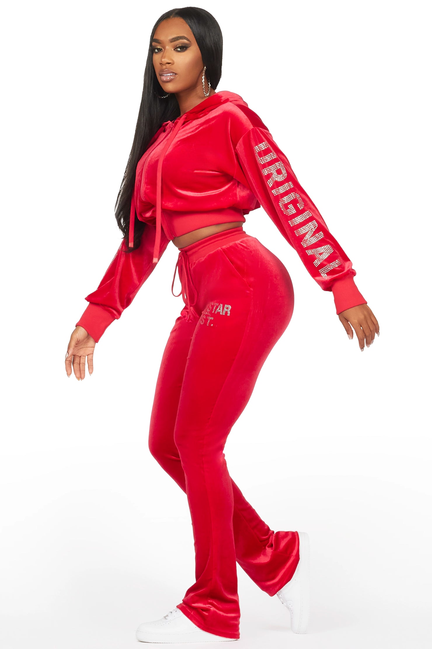 Shakura Red Stacked Rhinestone Velour Trackset